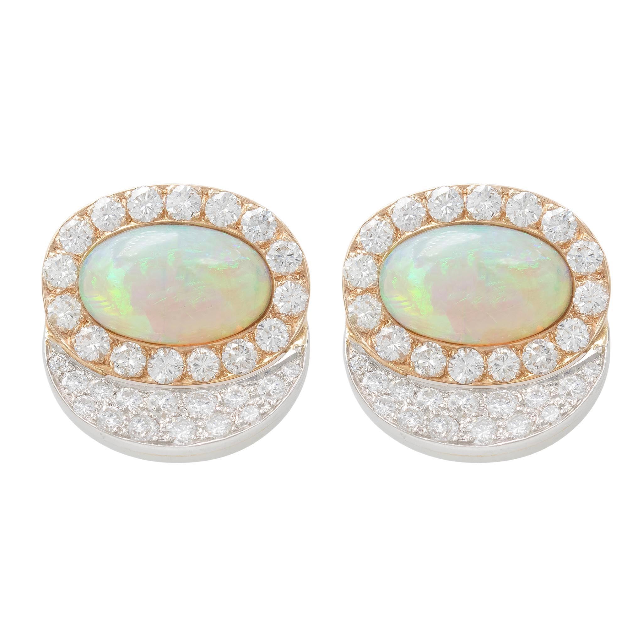 Oval Opal And Diamond Button Earring