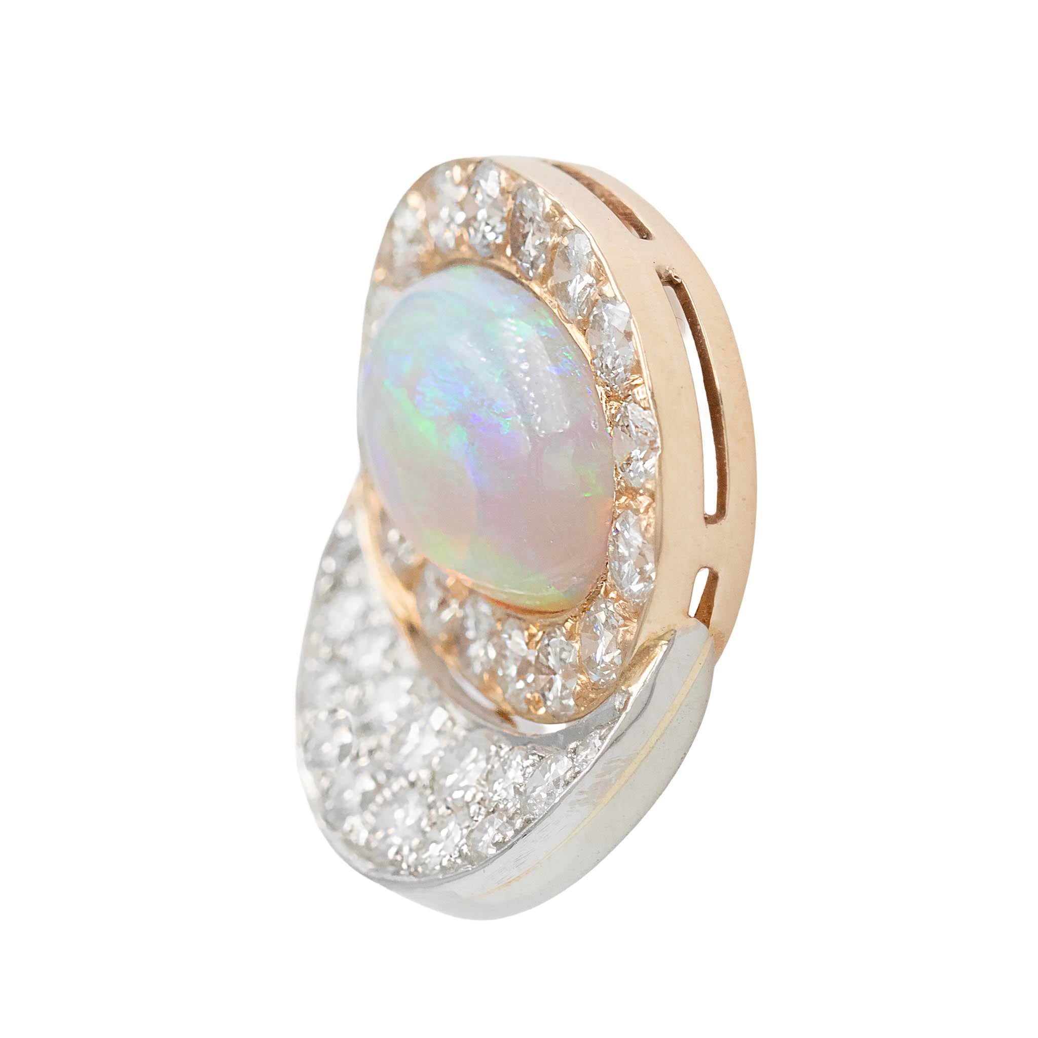 Oval Opal And Diamond Button Earring