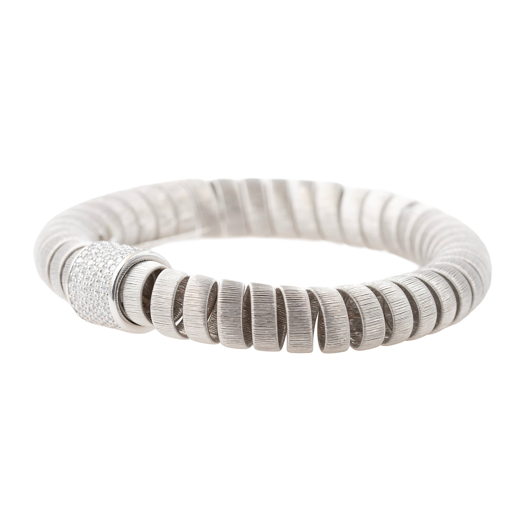 White Gold Thick Coil Bracelet With Diamonds