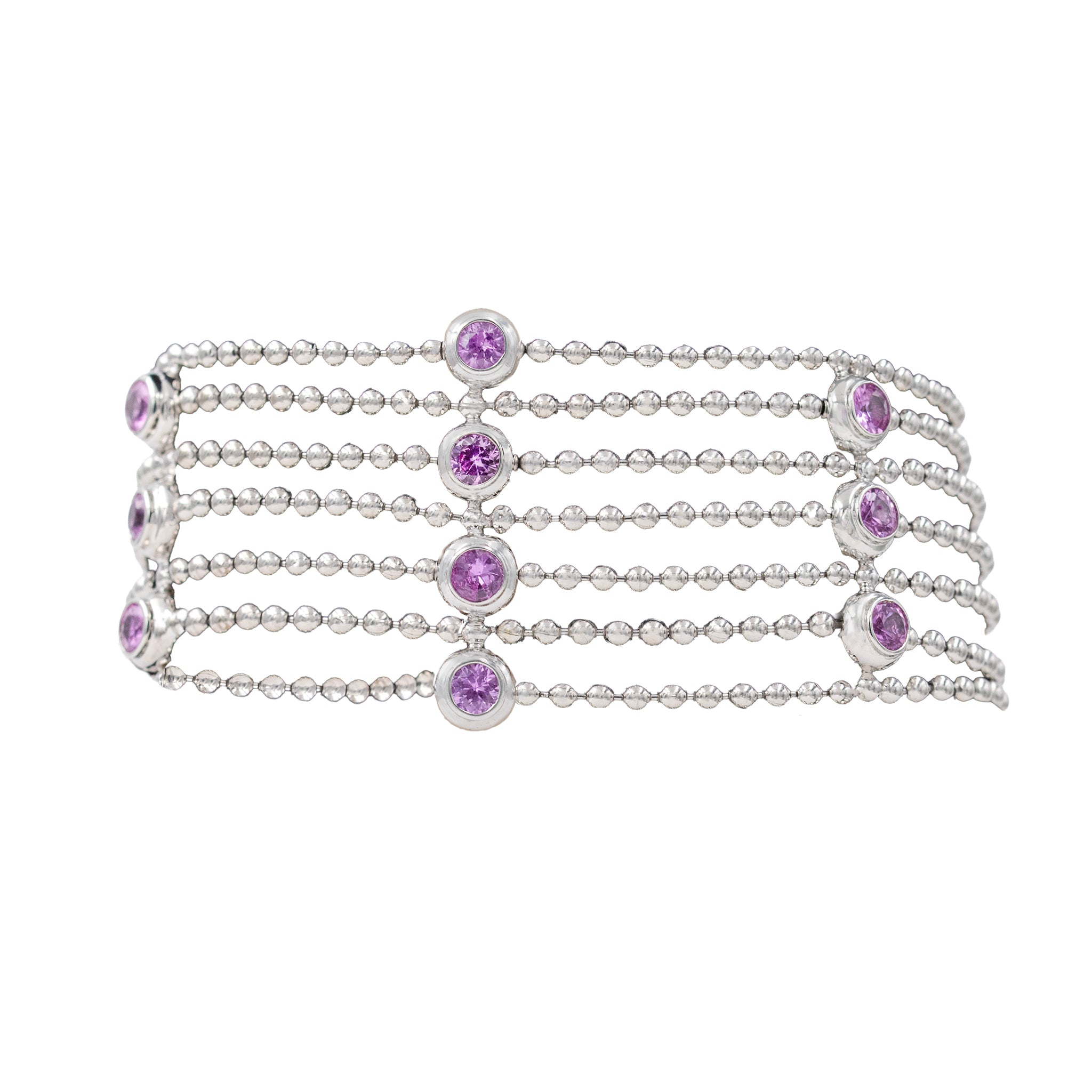 Pink Tourmaline Wide Multirow Bracelet