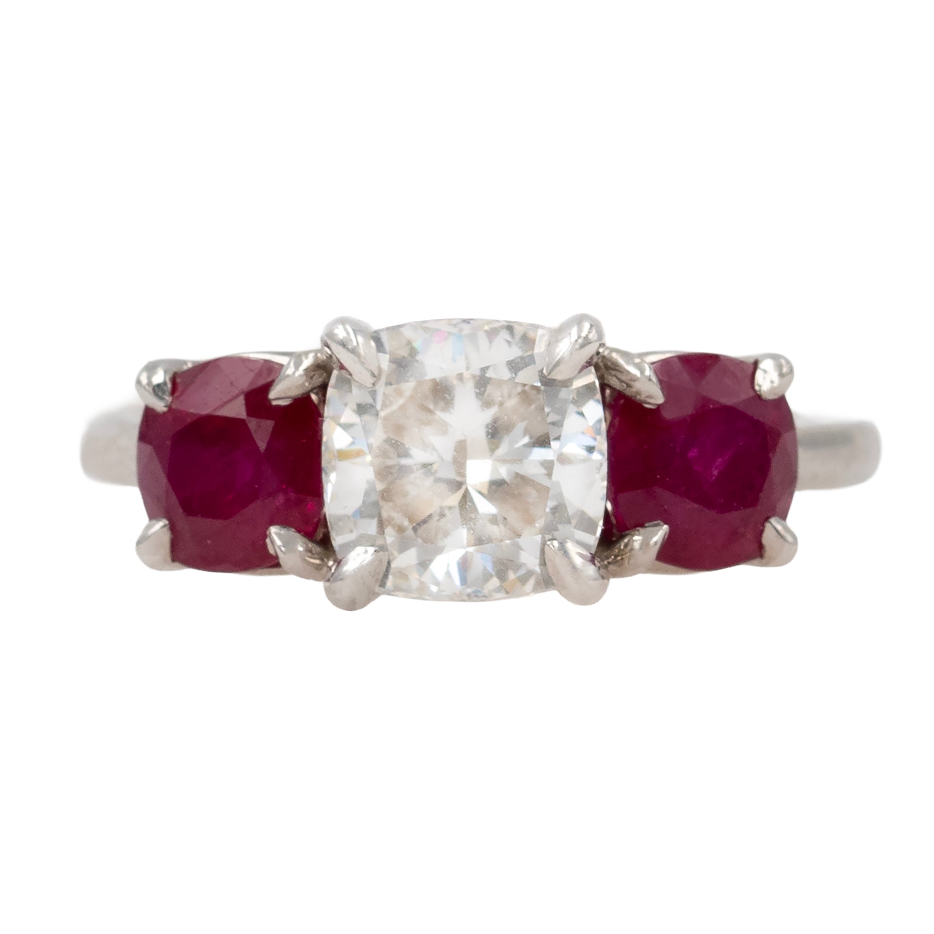 Three Stone Ring With Side Round Rubies