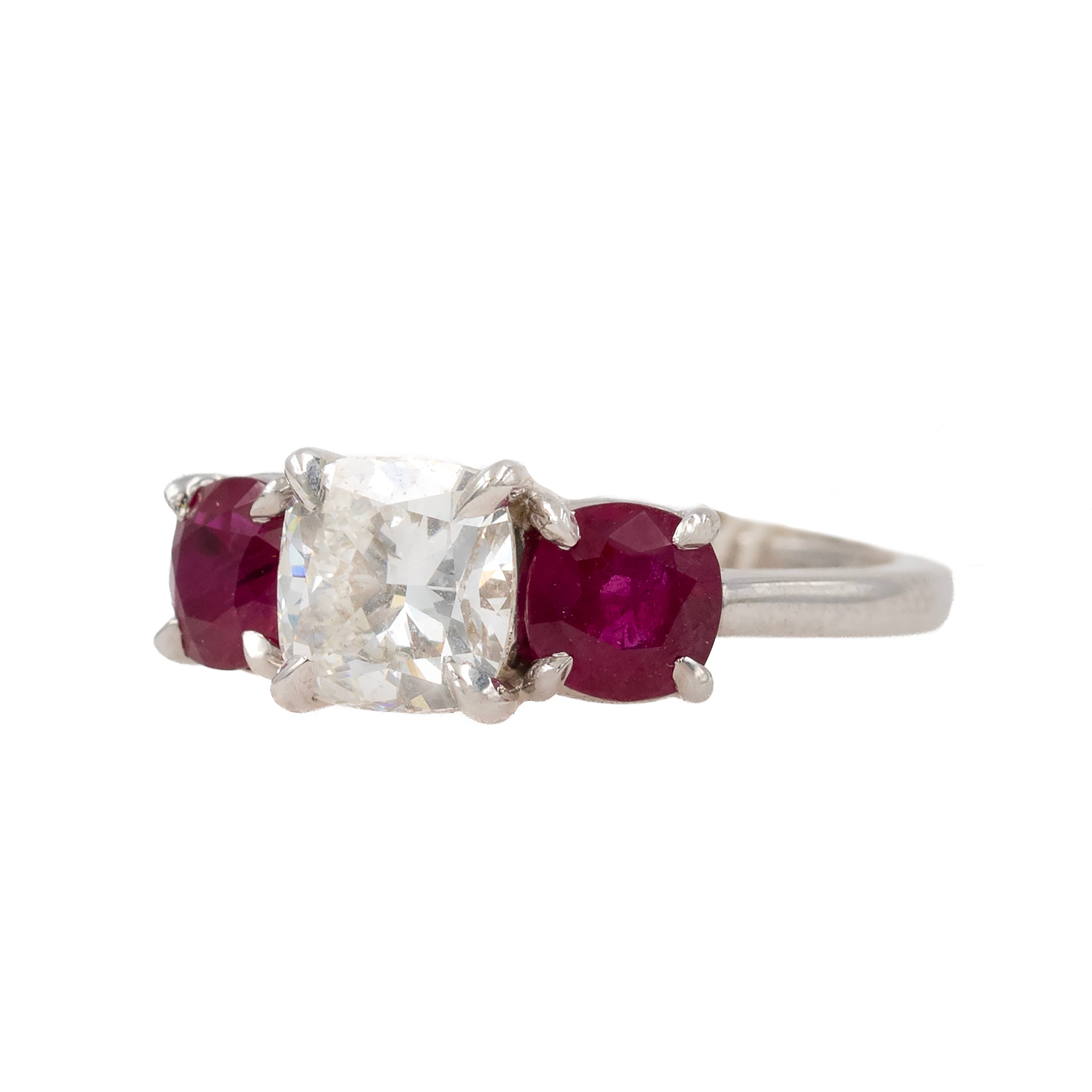 Three Stone Ring With Side Round Rubies
