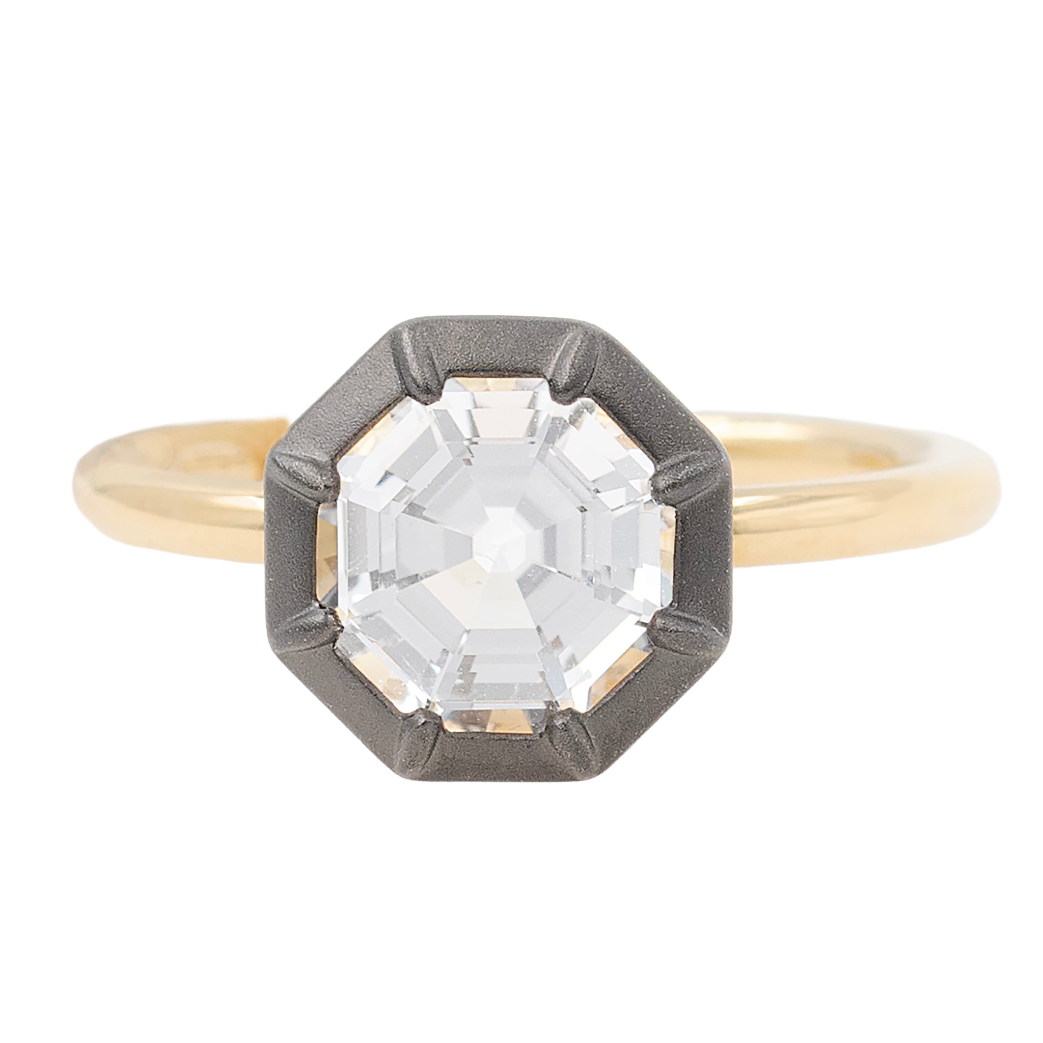 White Topaz Solitaire In Oxidized Halo