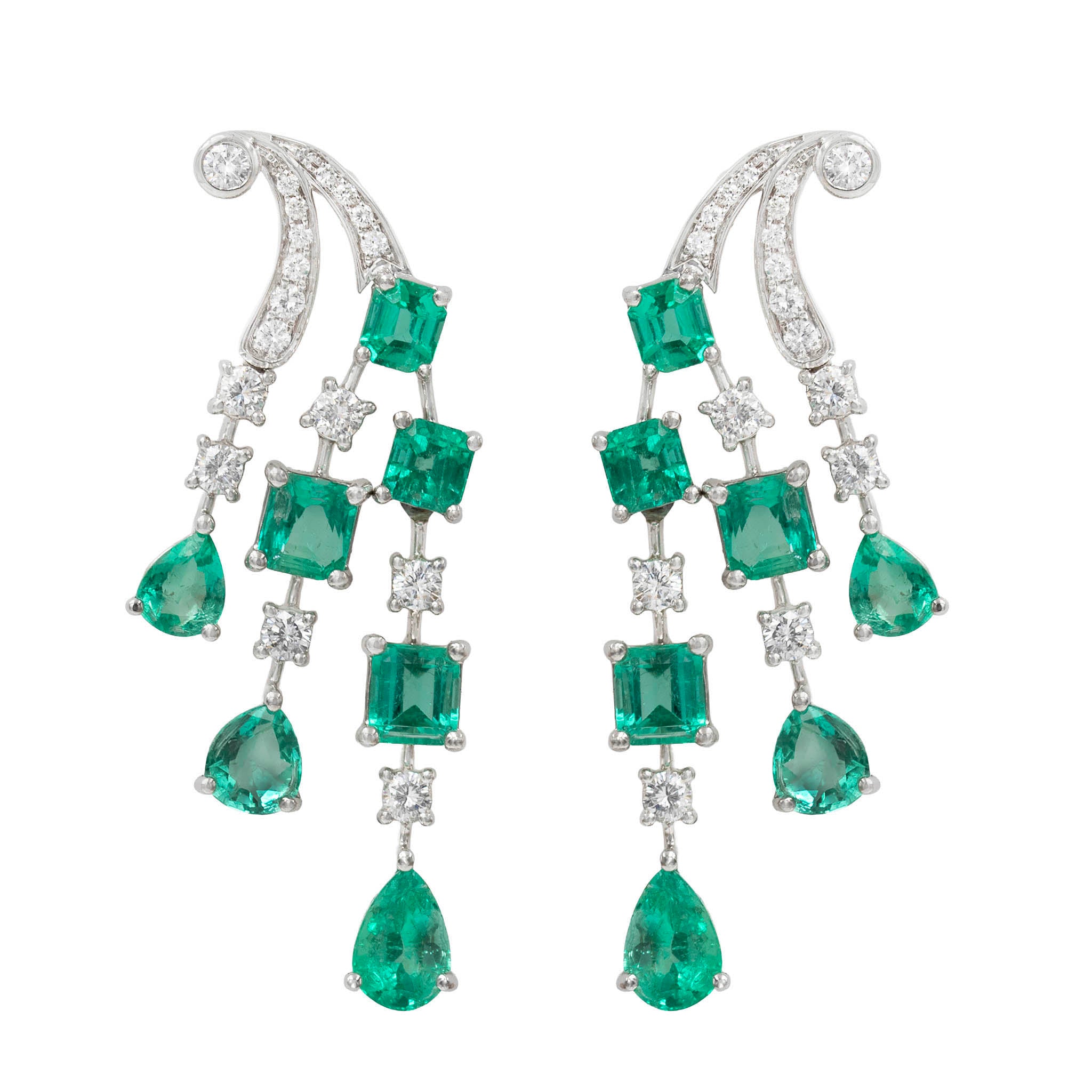 Multi-Shaped Emerald And Diamond Drop Earrings