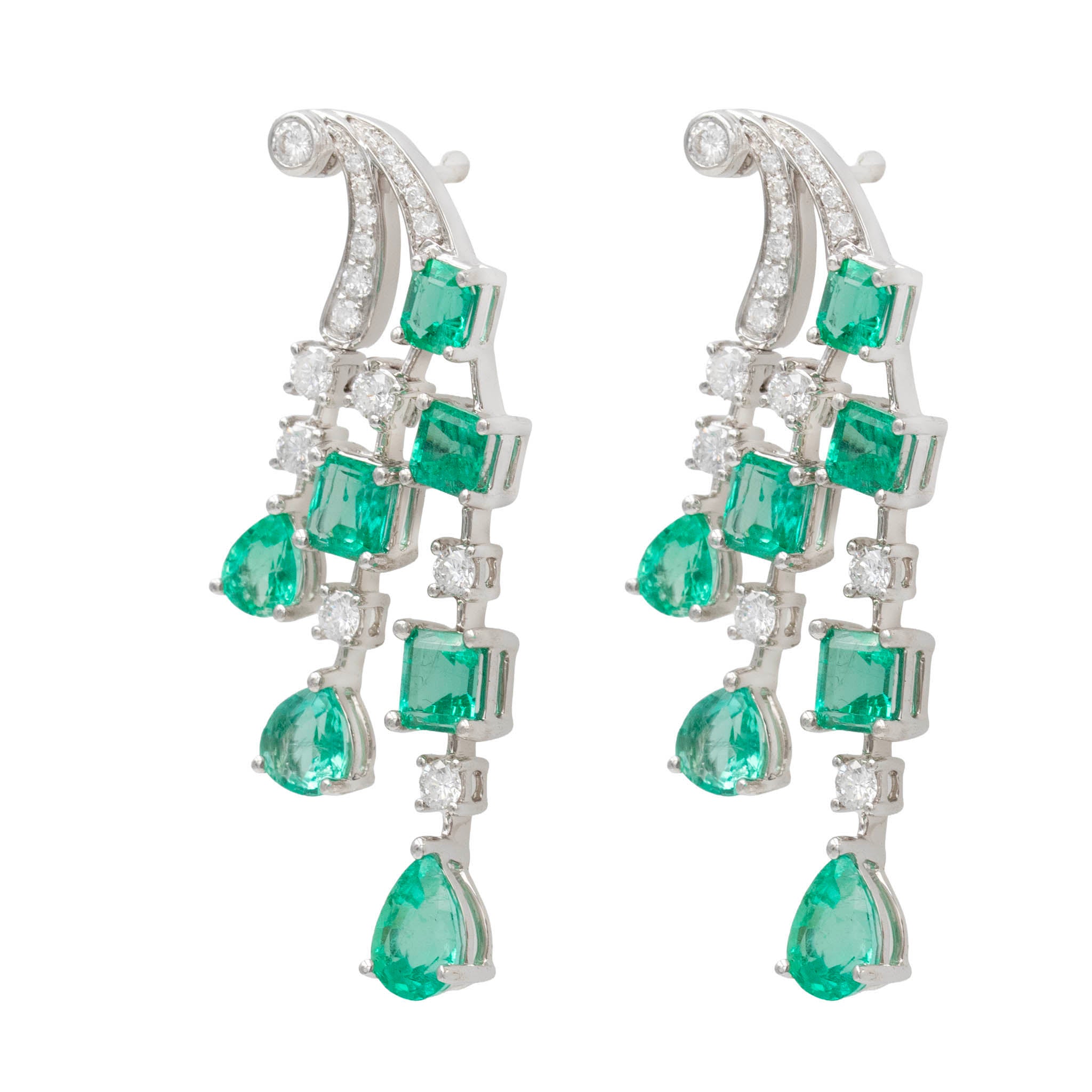 Multi-Shaped Emerald And Diamond Drop Earrings