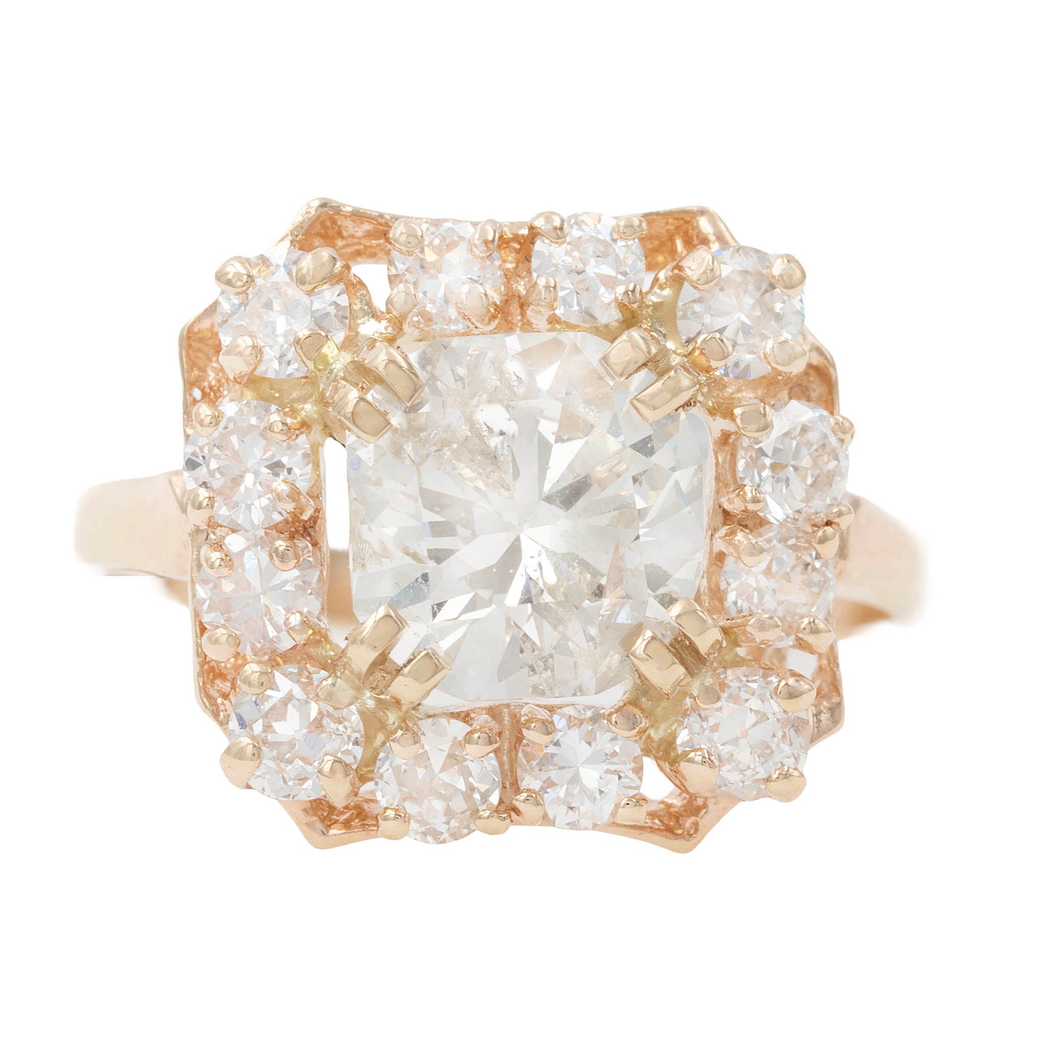 Center Round Diamond In Square Halo Diamond Ring