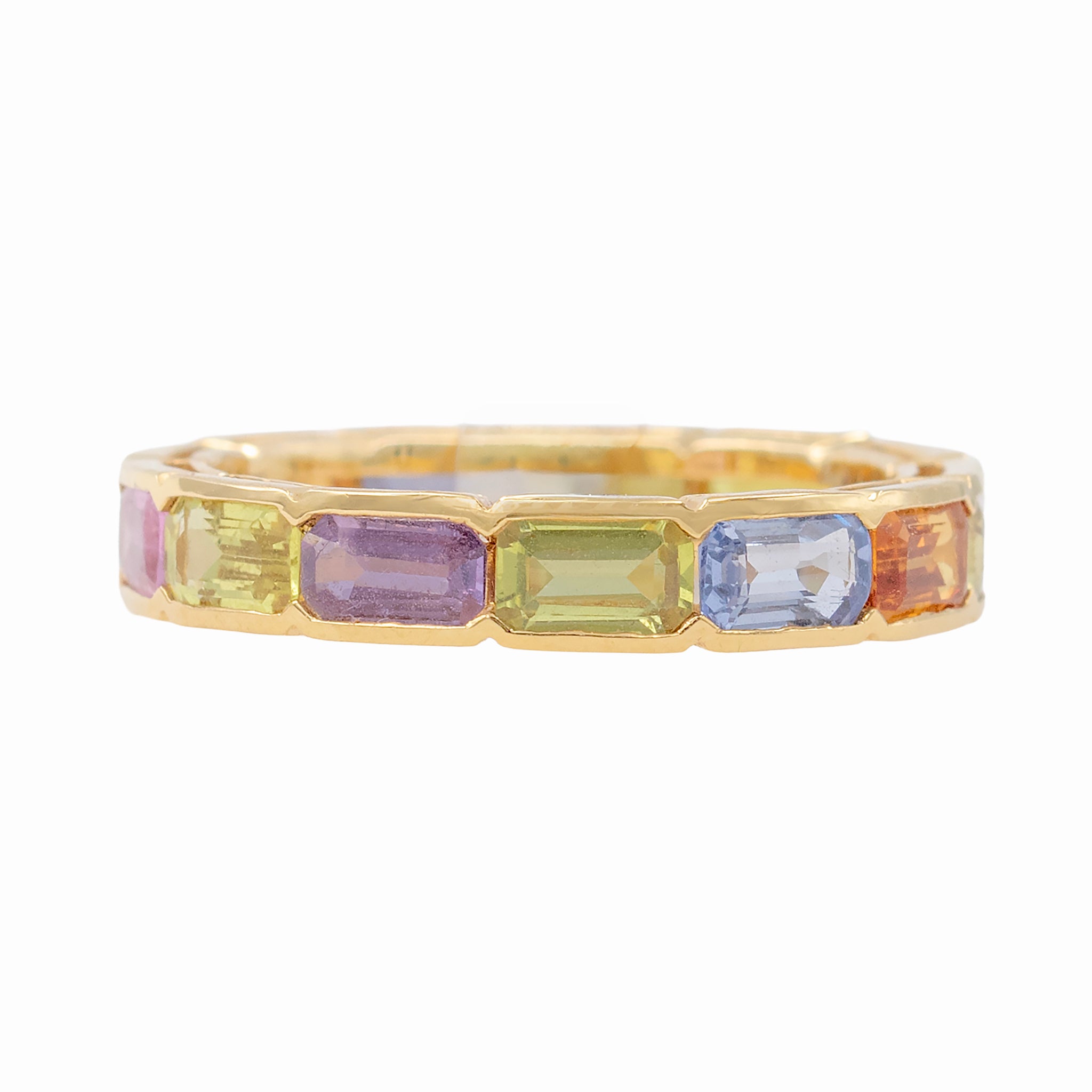 Baguette Rainbow Sapphire Half Bezel Band Ring