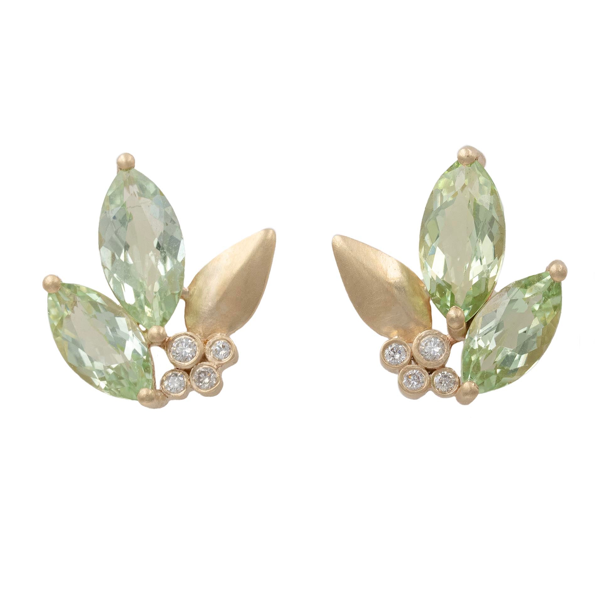 Green Tourmaline And Diamond Botanical Stud Earring