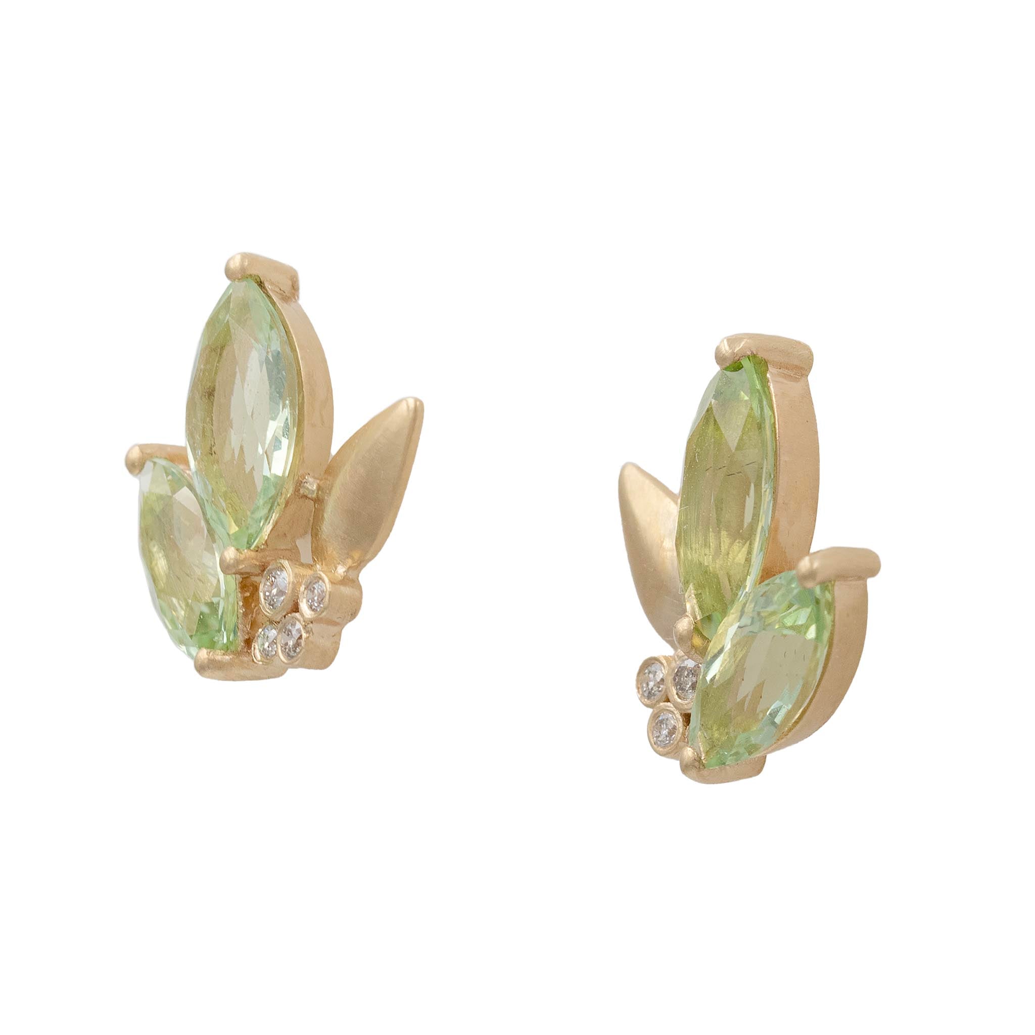 Green Tourmaline And Diamond Botanical Stud Earring