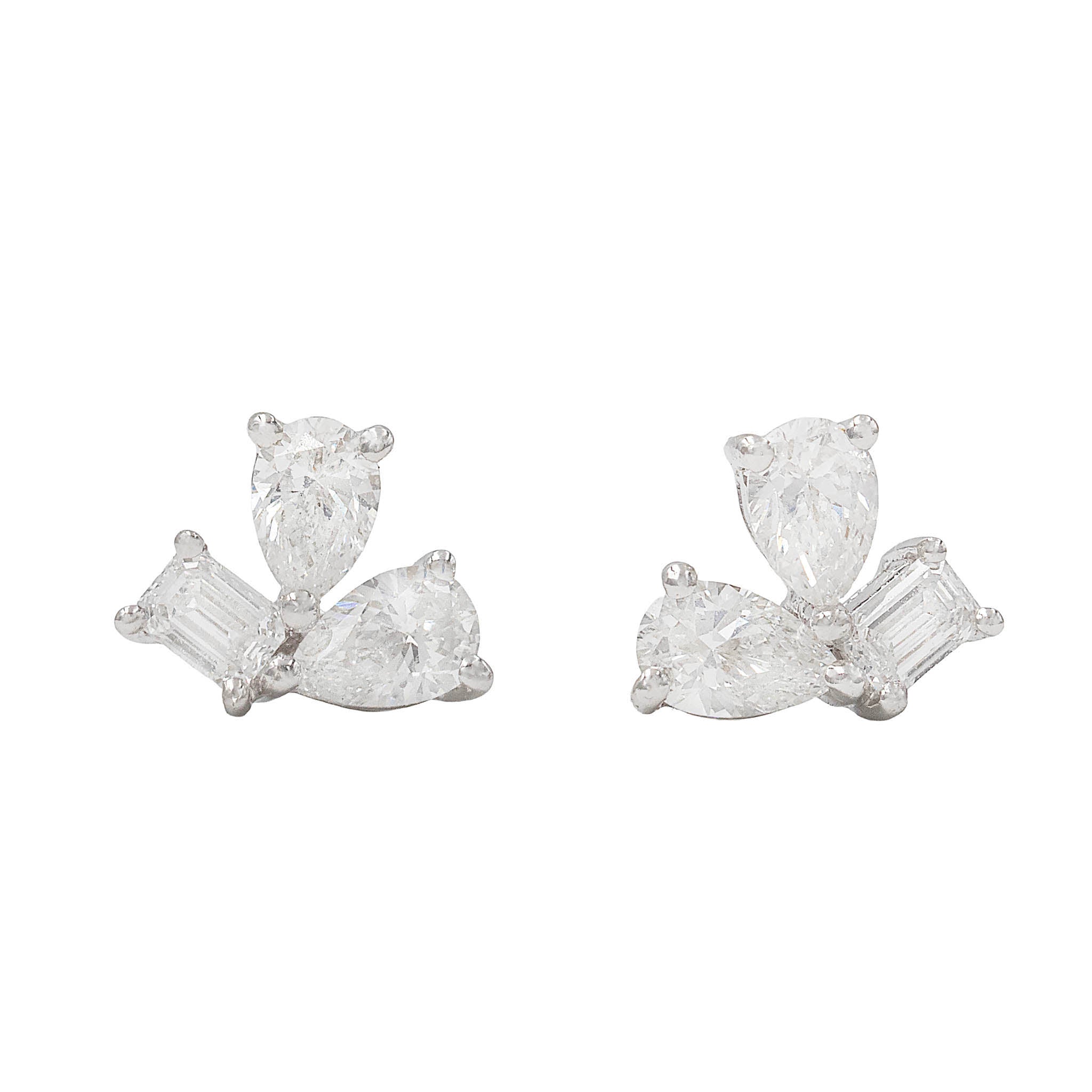 Pear And Emerald Shape Diamond Stud Earrings