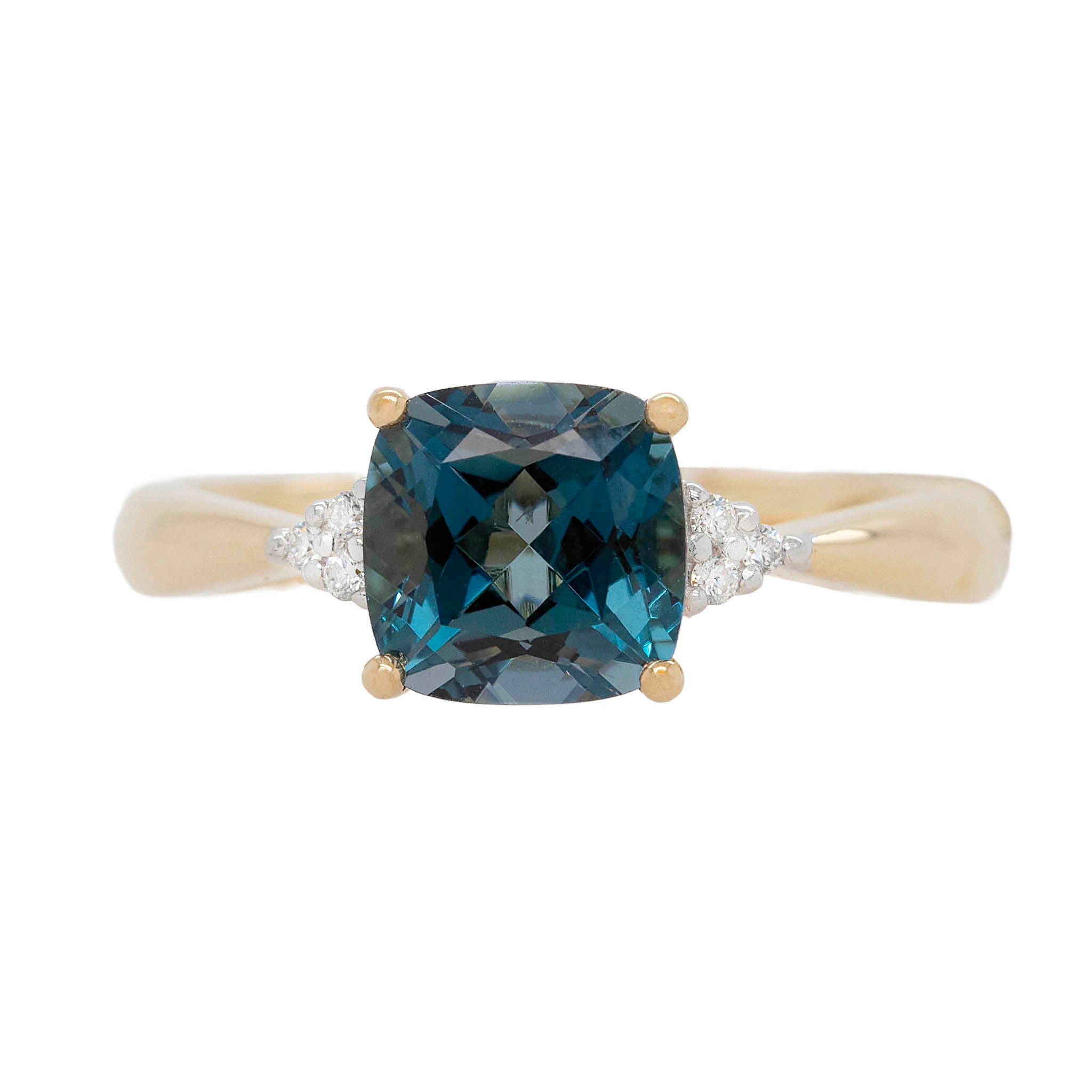 London Blue Topaz Ring With Side Diamonds