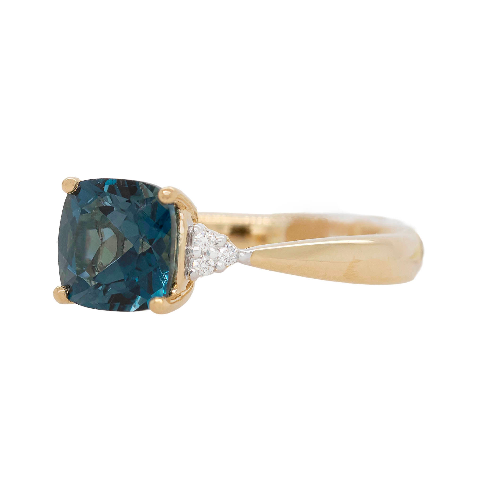 London Blue Topaz Ring With Side Diamonds