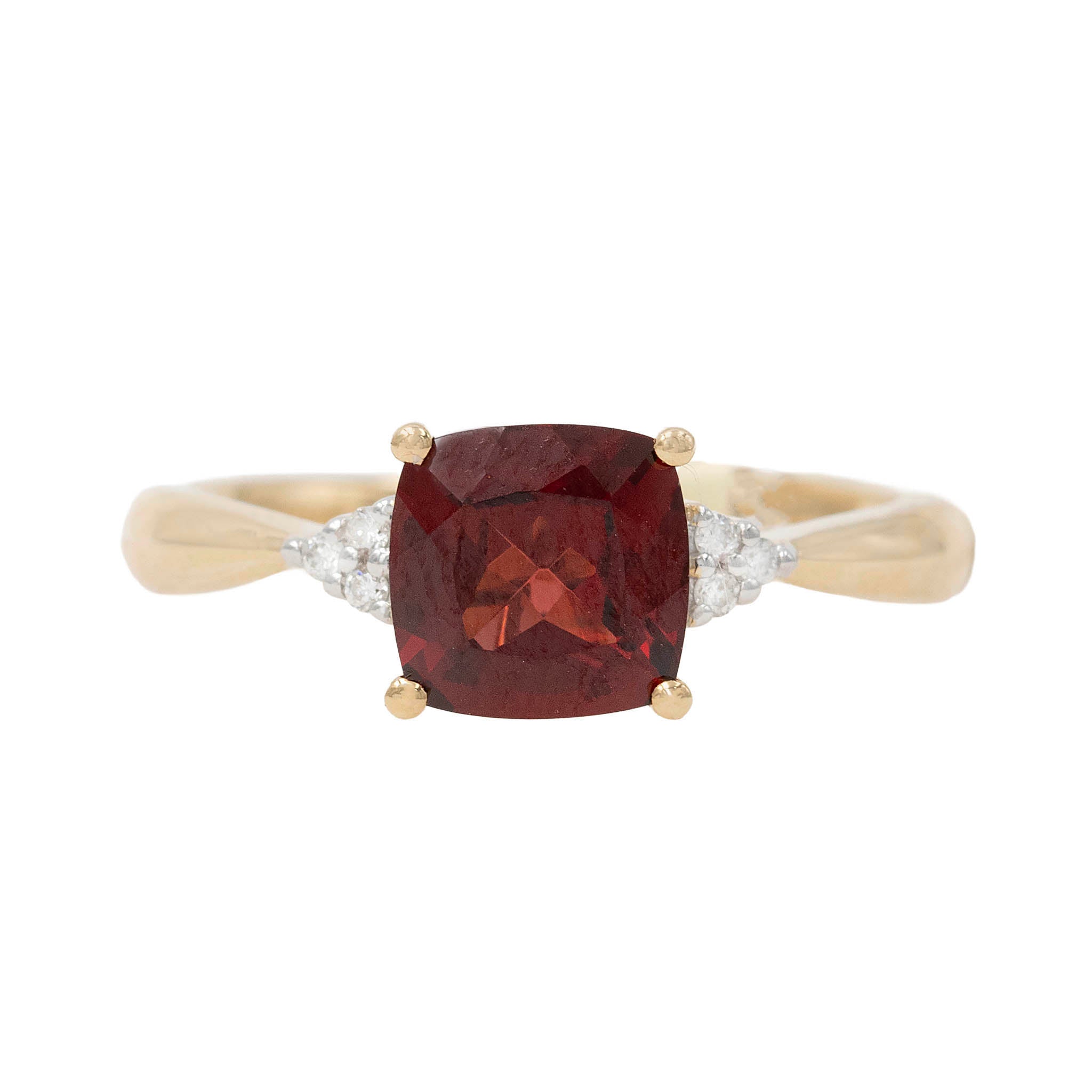 Cushion Garnet Ring With Side Diamond Accents