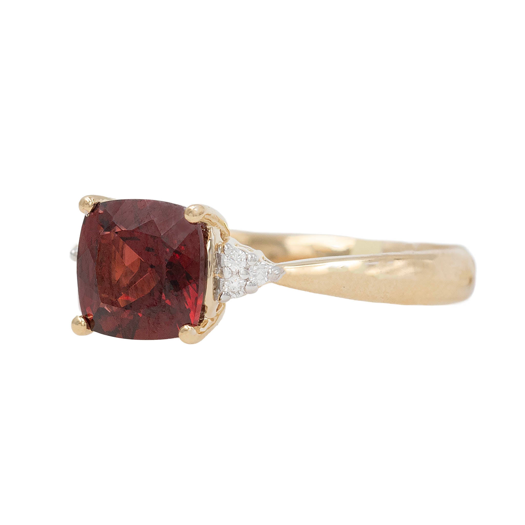 Cushion Garnet Ring With Side Diamond Accents