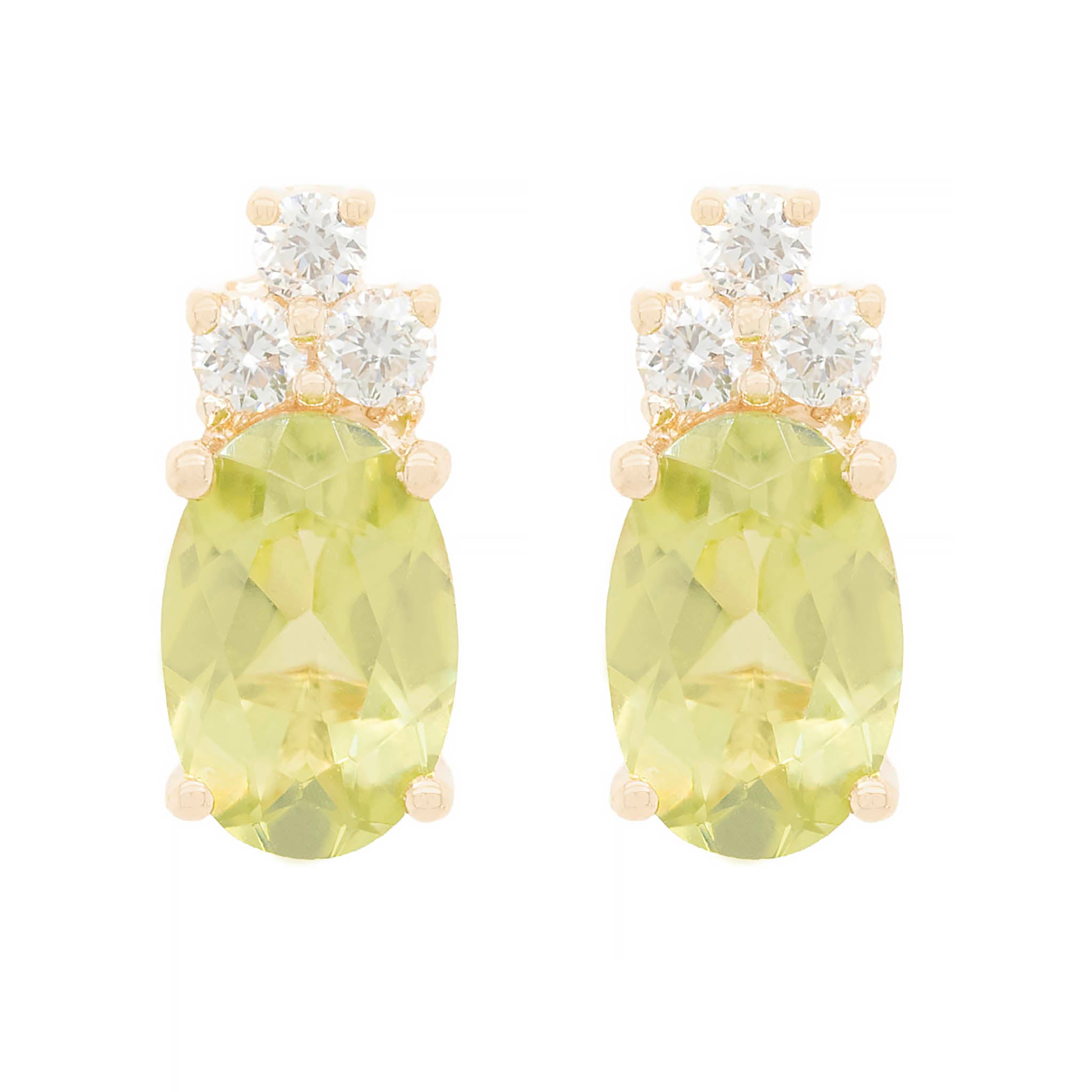 Oval Peridot Stud Earring With Diamond Accents