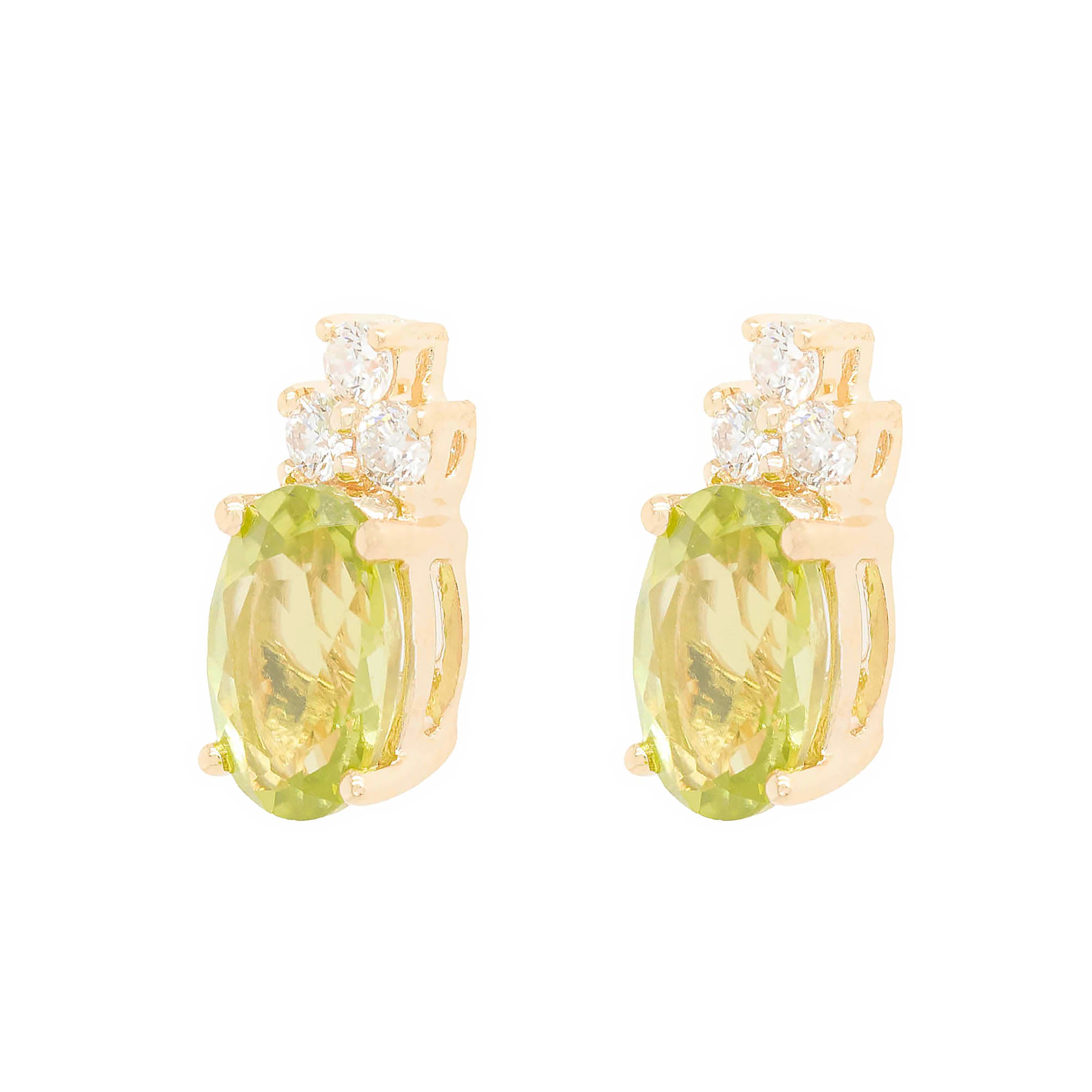 Oval Peridot Stud Earring With Diamond Accents