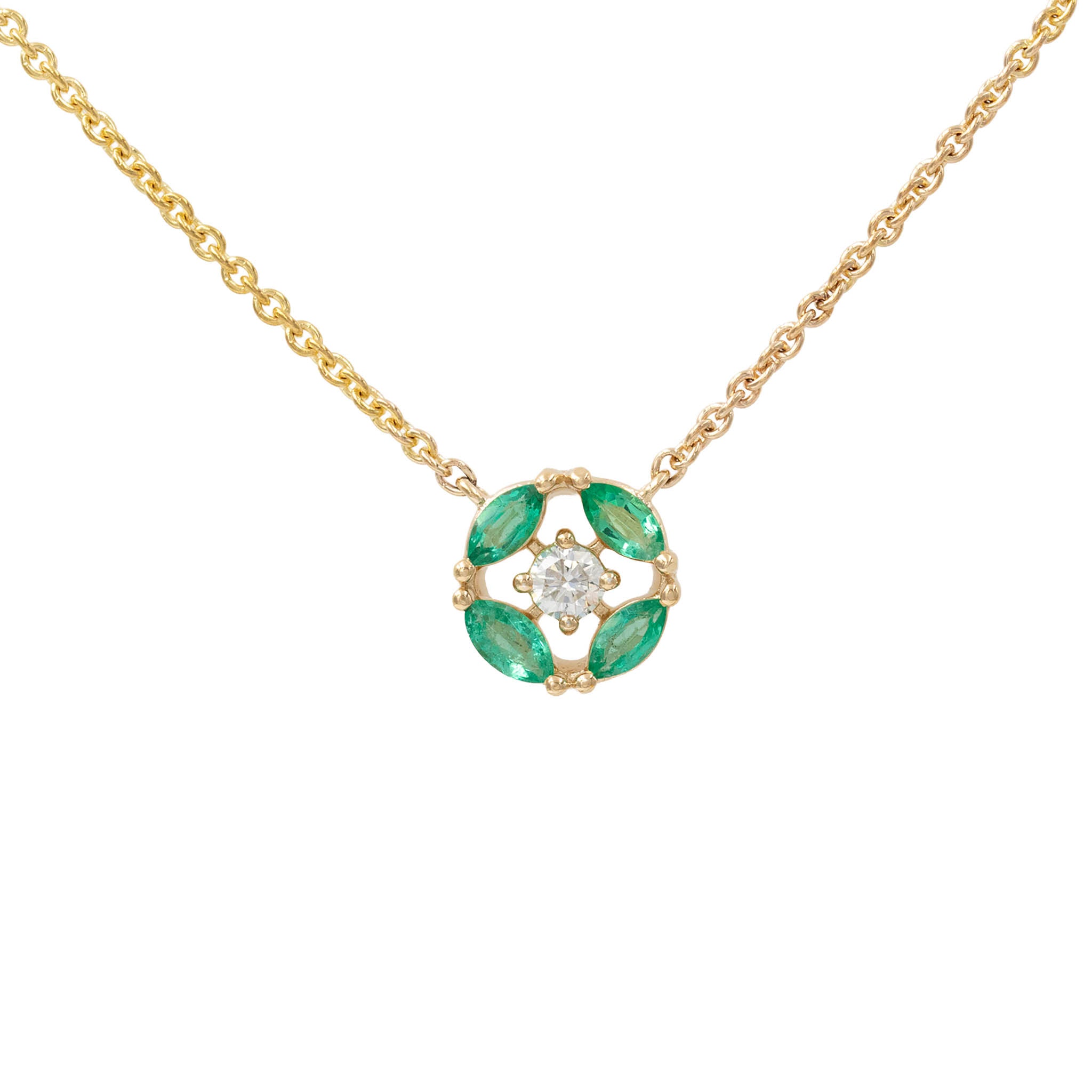Marquise Emerald Pendant With Diamond Center