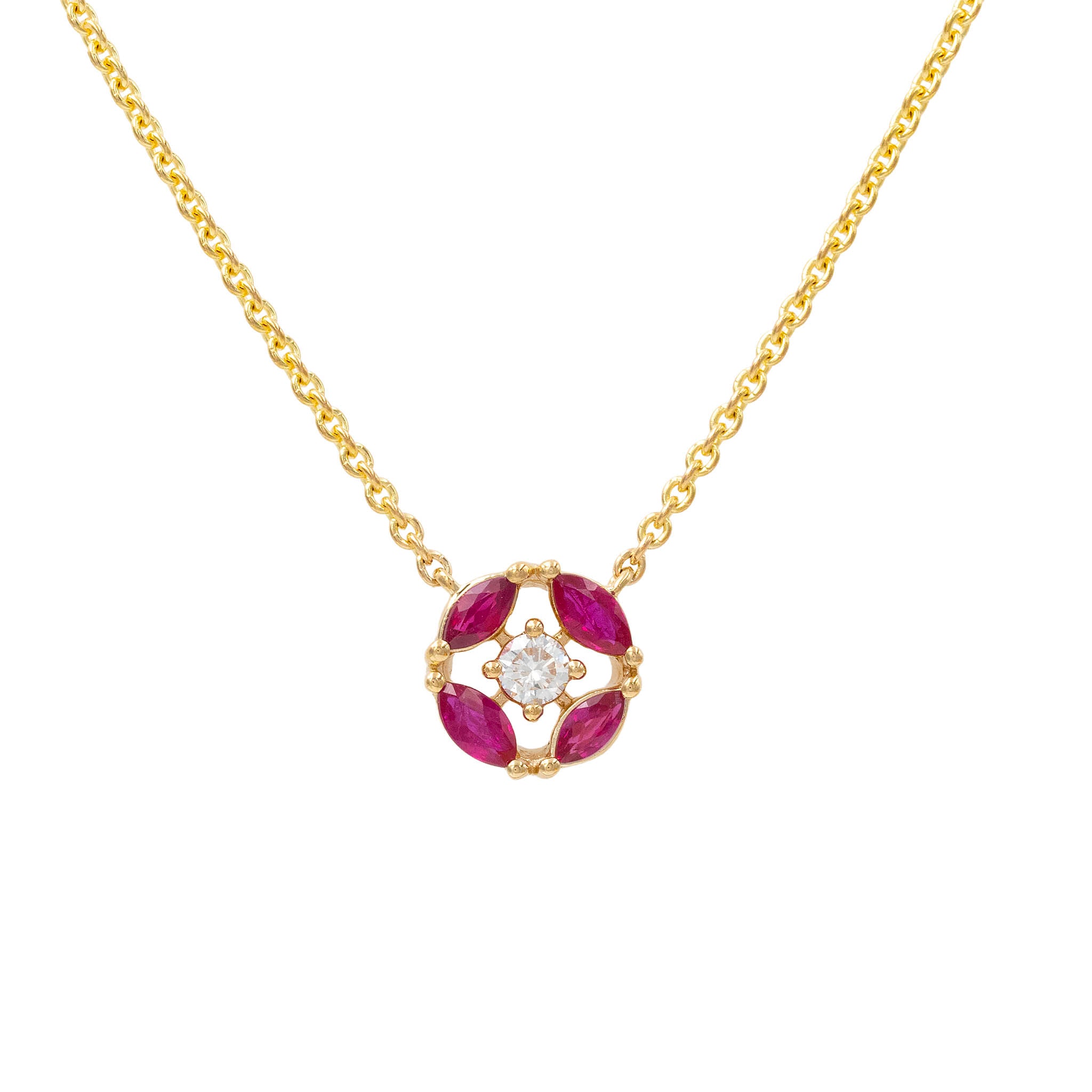 Marquise Ruby Pendant With Diamond Center