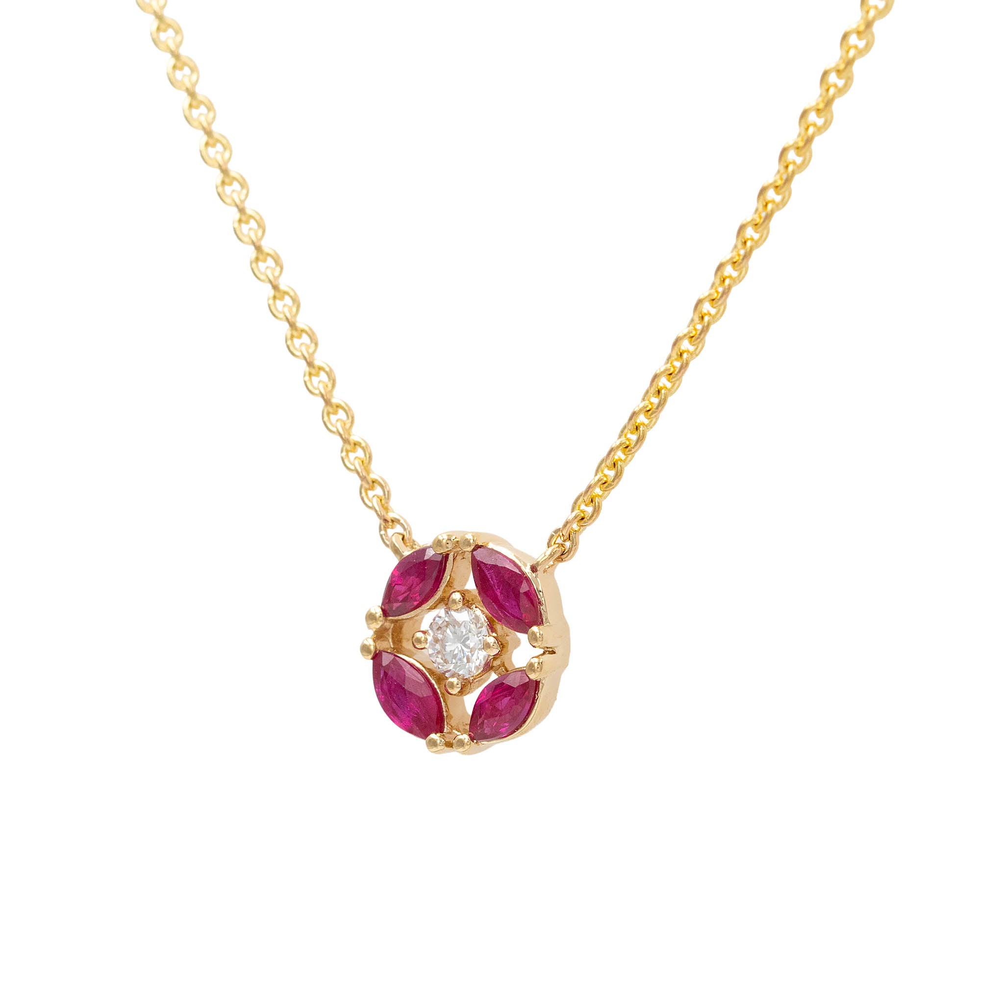 Marquise Ruby Pendant With Diamond Center