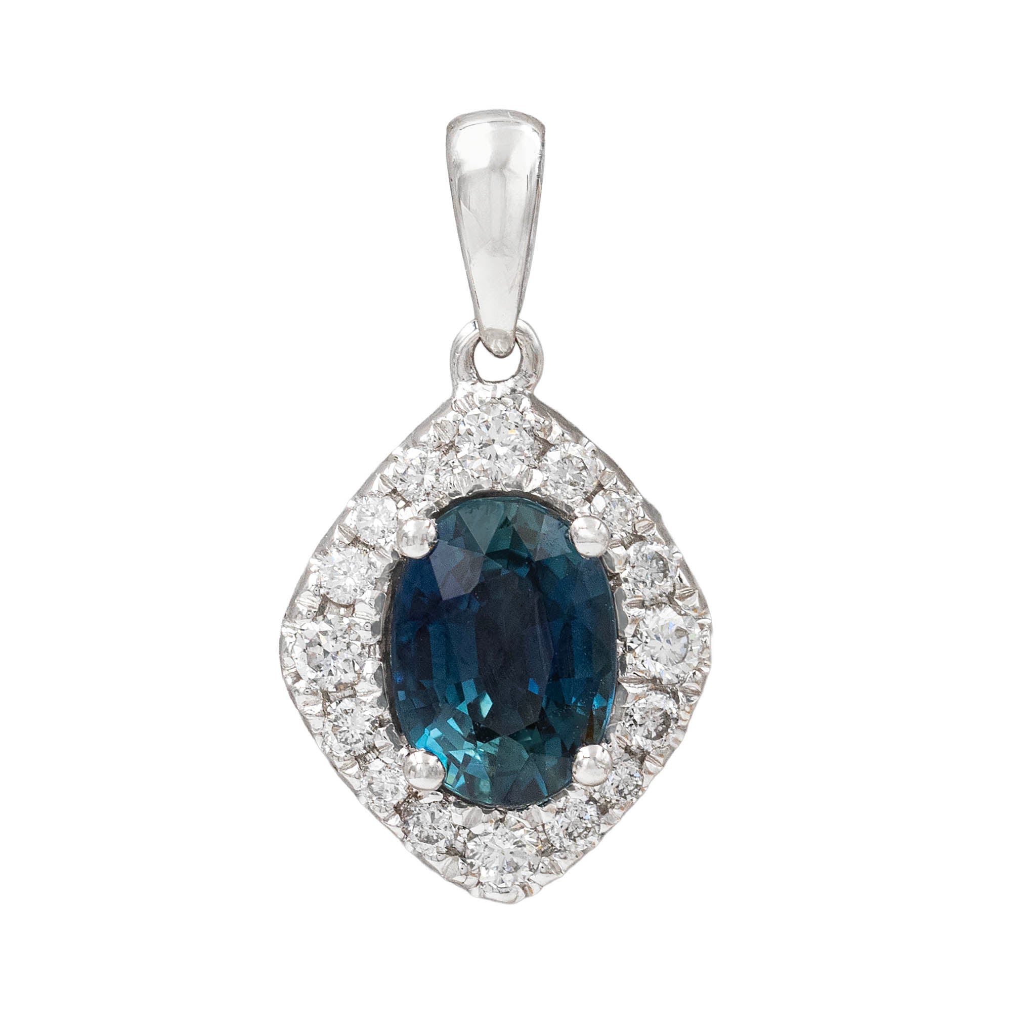Oval Sapphire With Diamond Halo Pendant