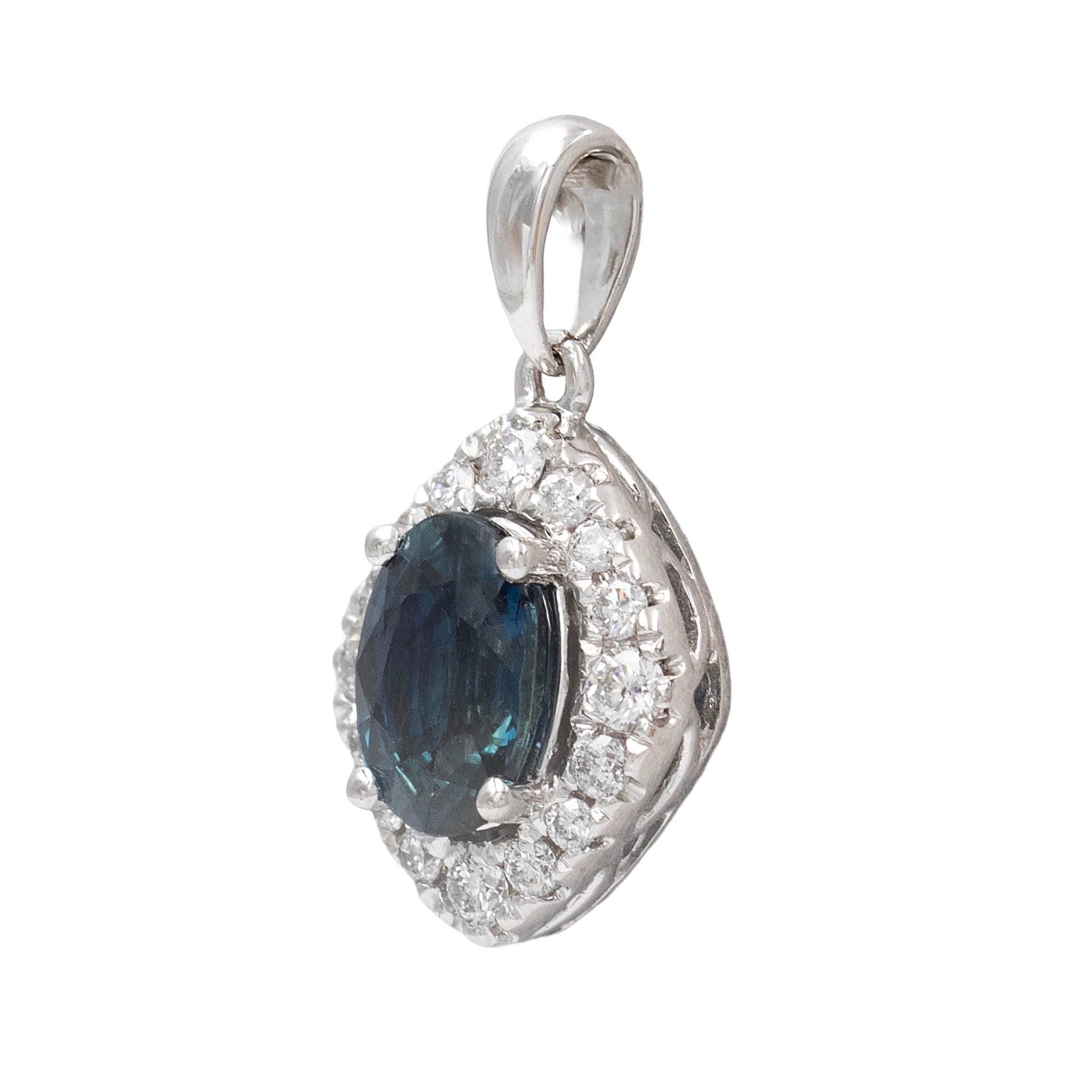 Oval Sapphire With Diamond Halo Pendant