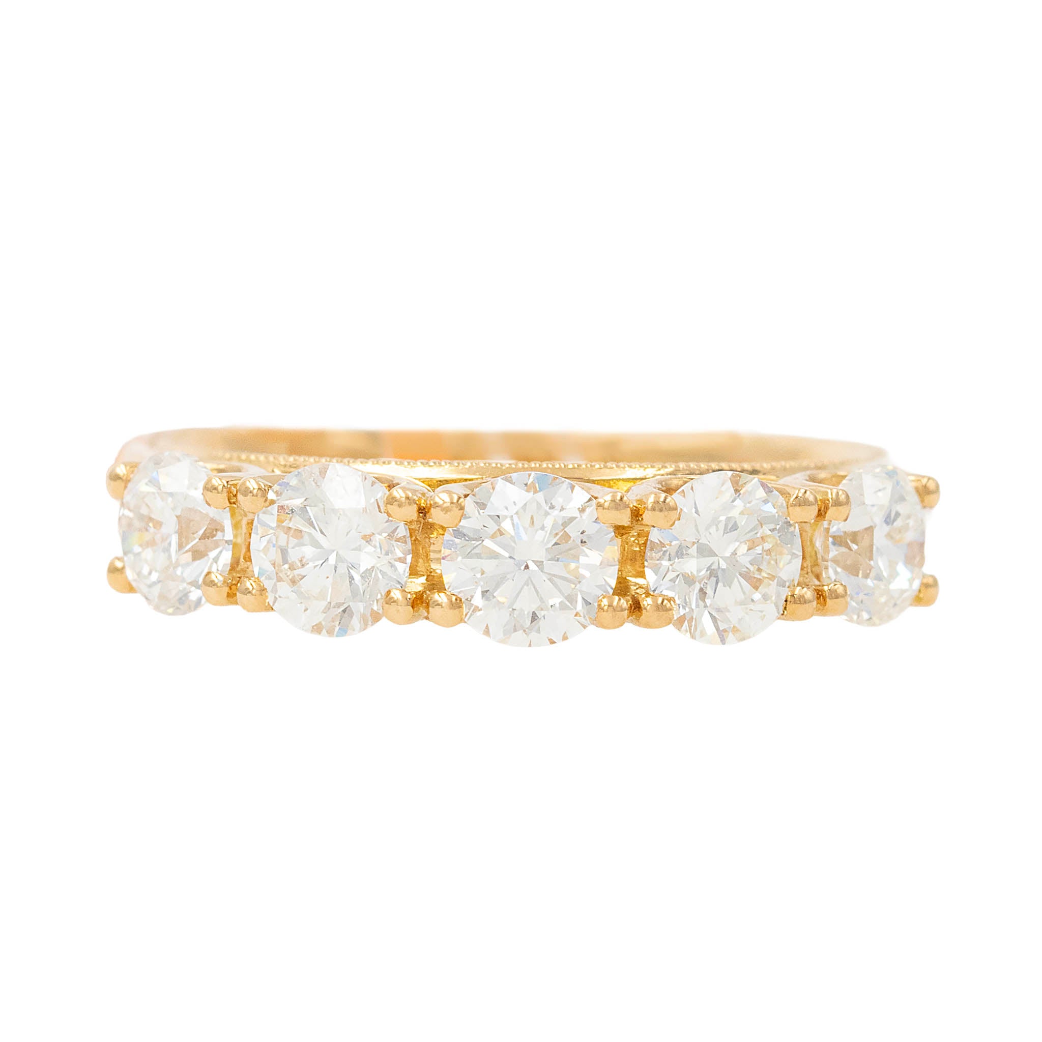 Five Stone Round Diamond Band In Yellow Gold