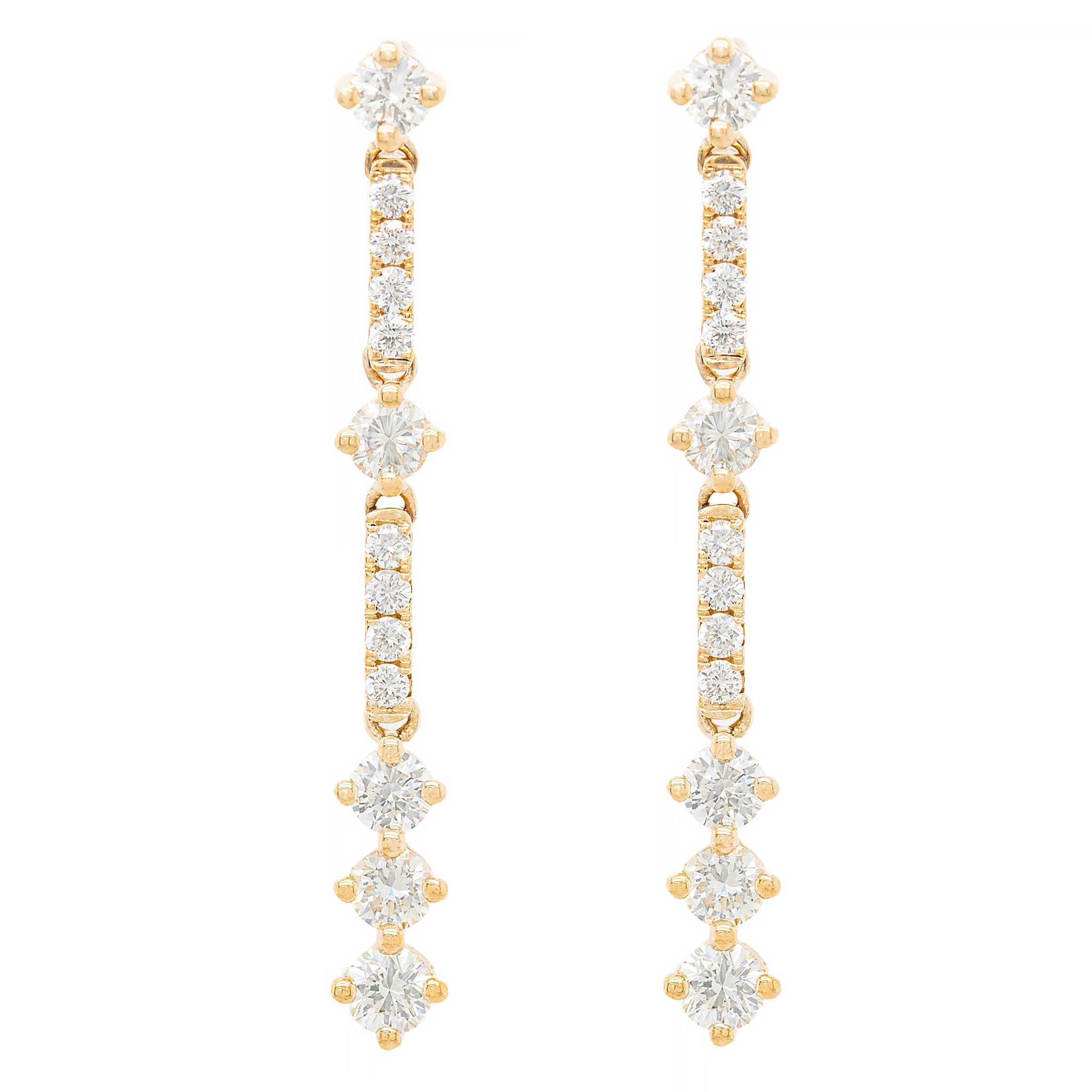 Diamond Column Drop Earring With Large And Small Round Diamonds