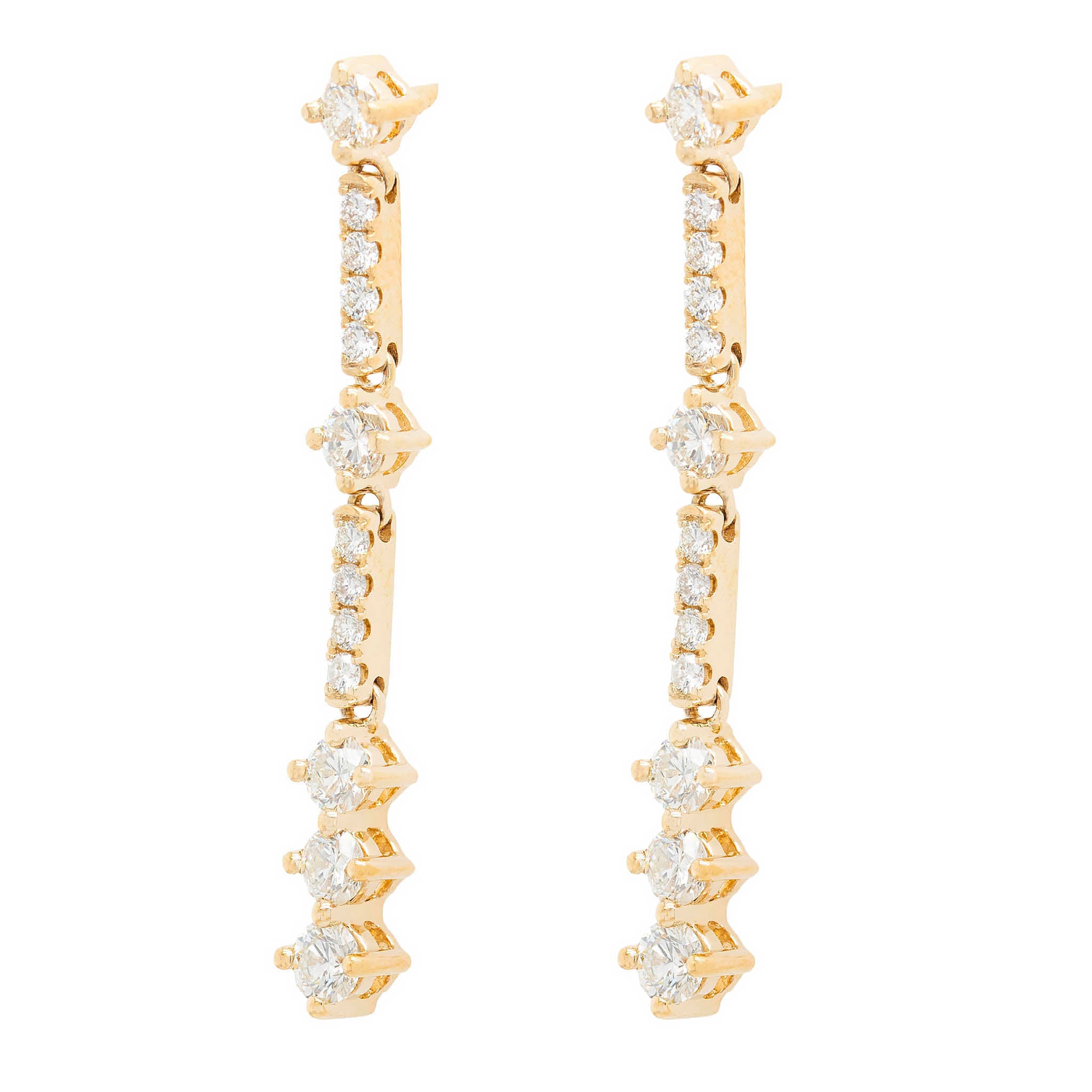 Diamond Column Drop Earring With Large And Small Round Diamonds