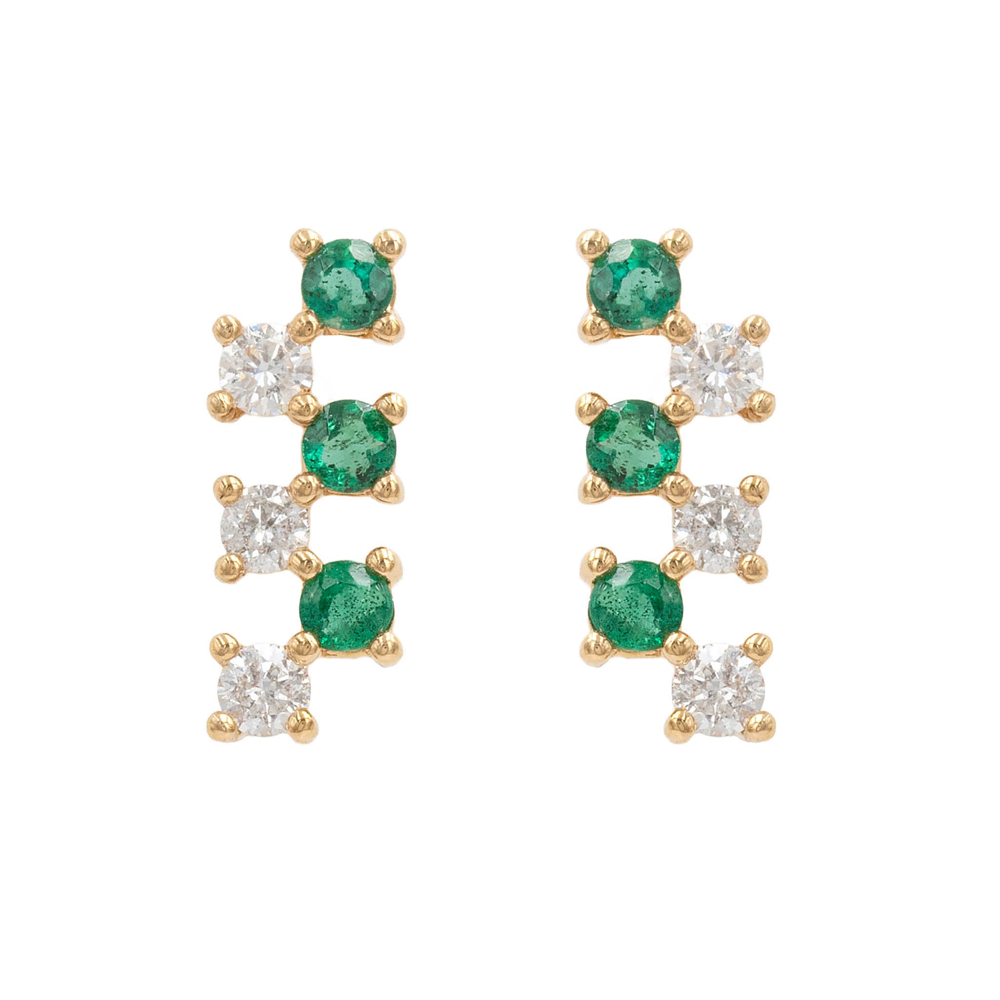 Emerald And Diamond Straight Stud Earring
