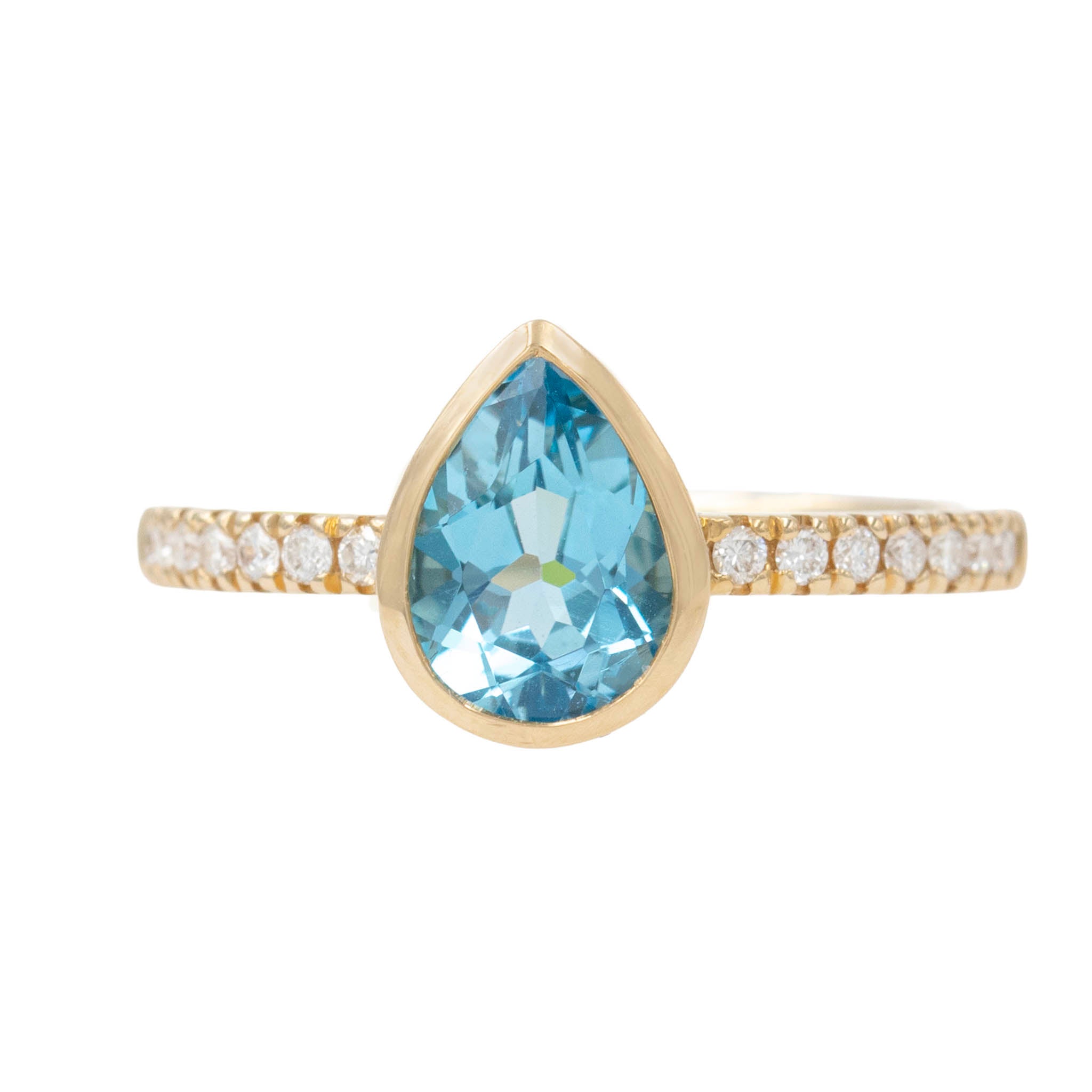 Pear Shaped Blue Topaz Ring With Diamond Shank