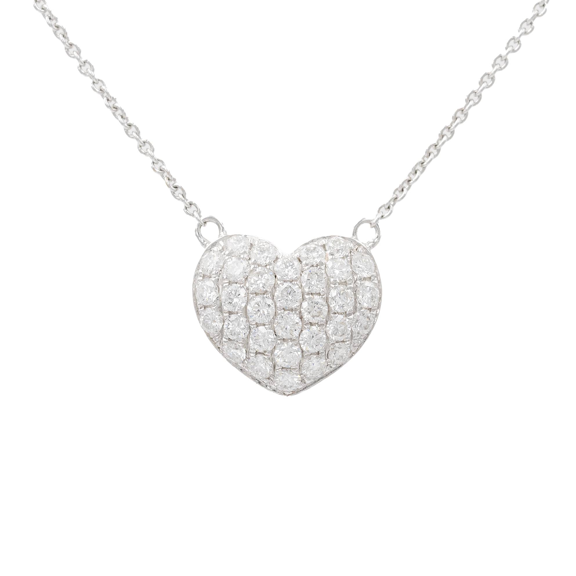 Pave Diamond Heart Pendant Necklace In White Gold