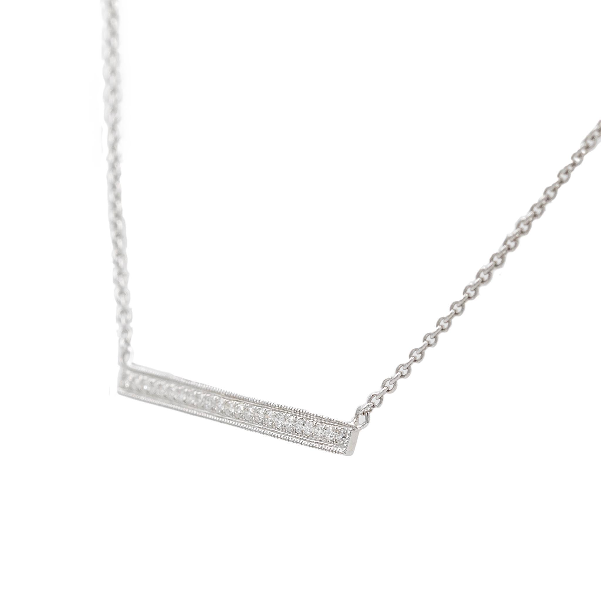 Diamond Bar With Milgrain Necklace