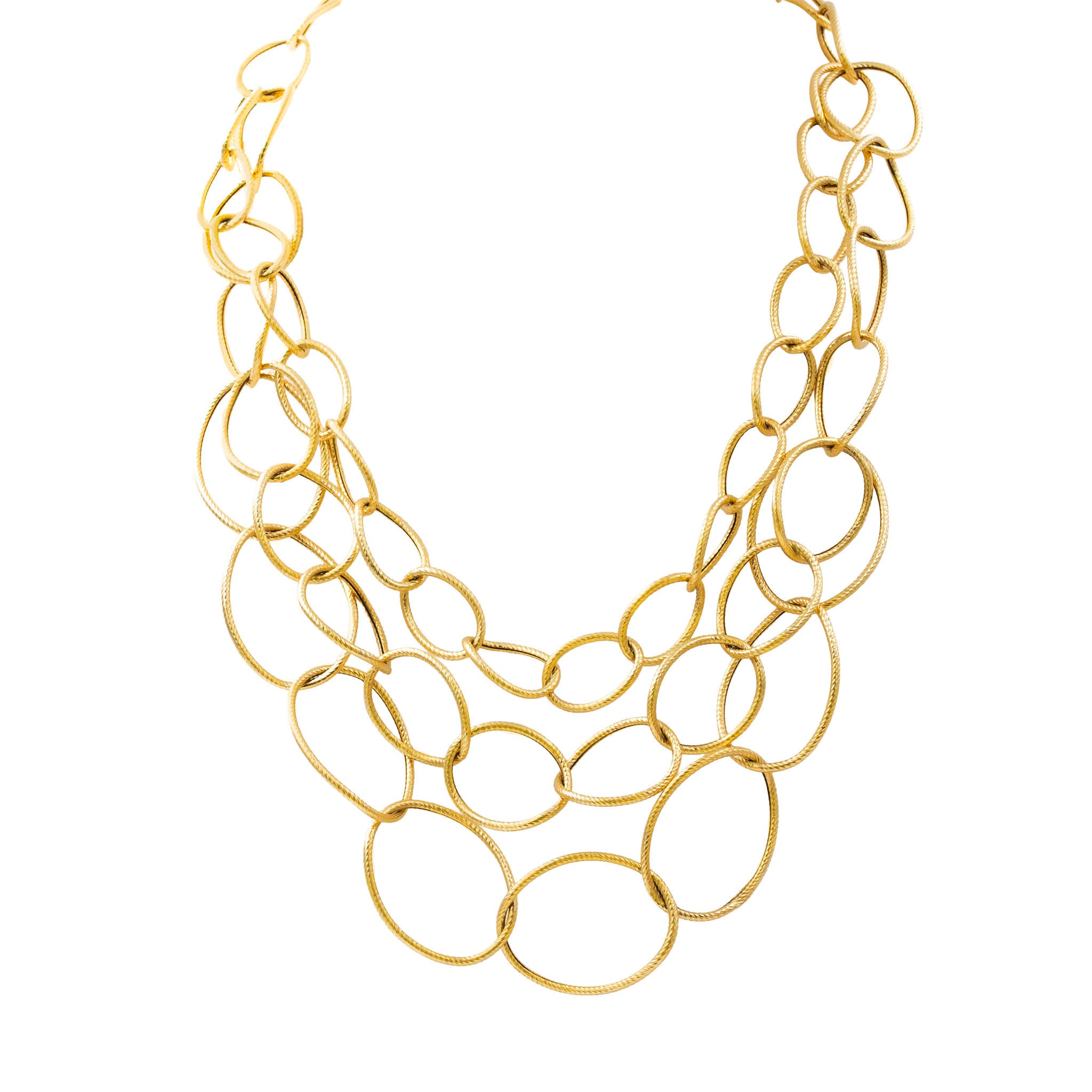 Textured Circle Link Triple Row Gold Necklace