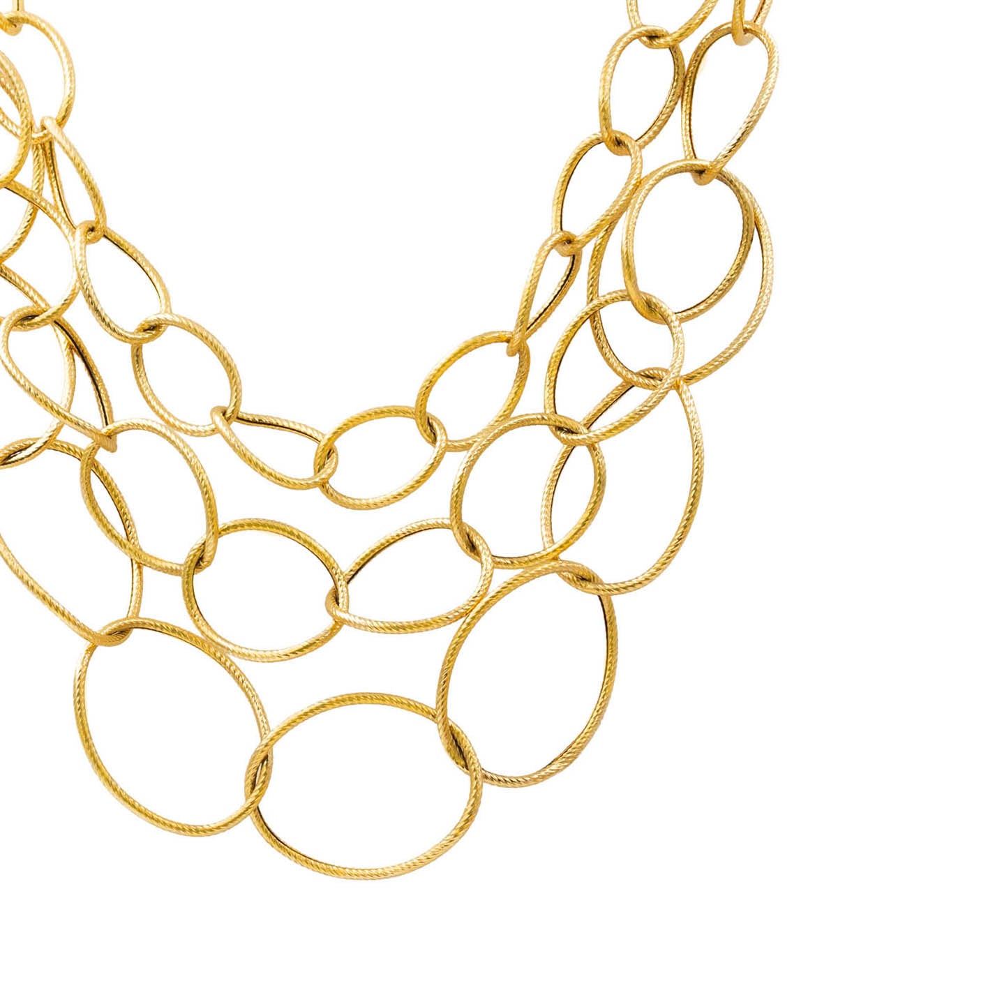 Textured Circle Link Triple Row Gold Necklace