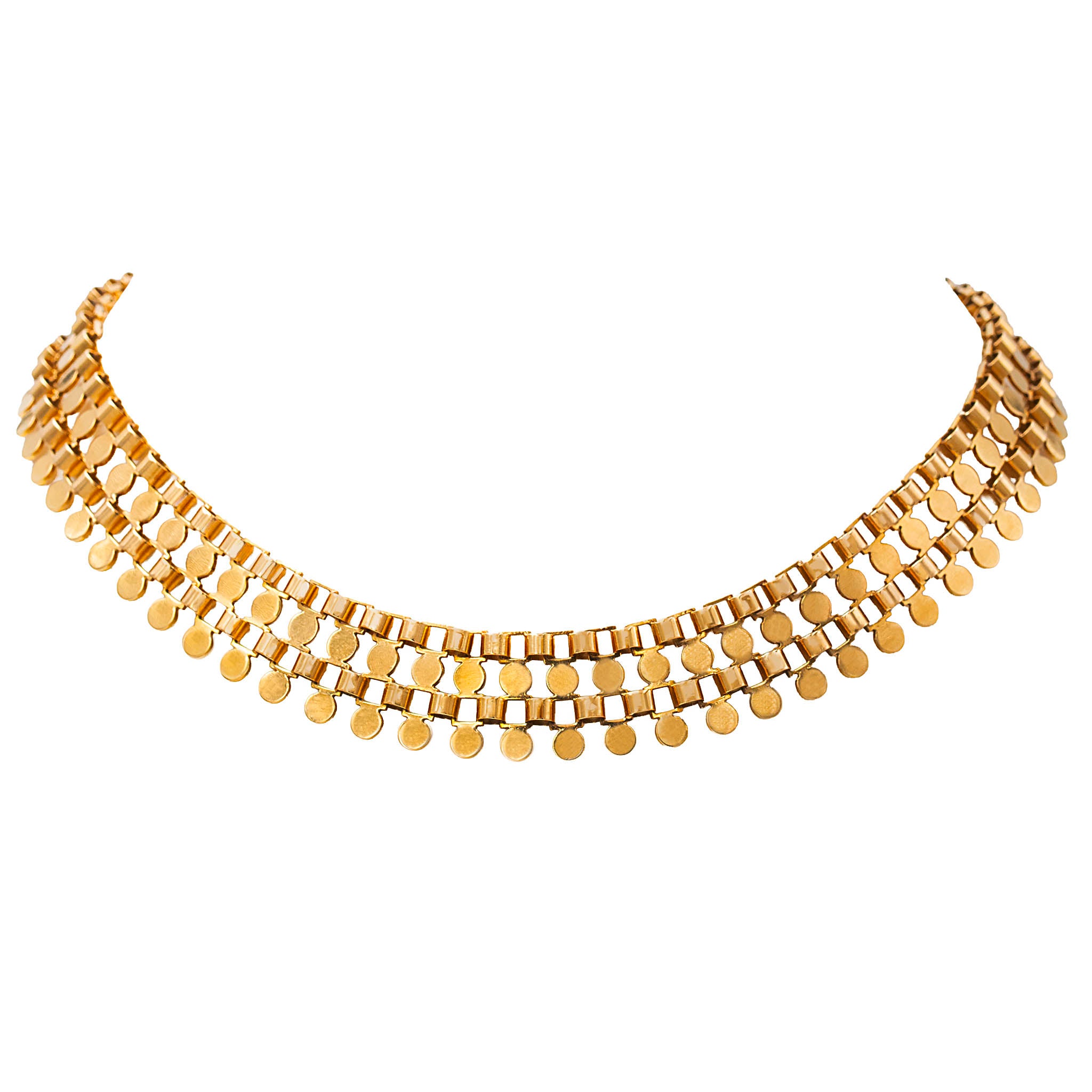 18k Gold Disc And Link Collar Necklace