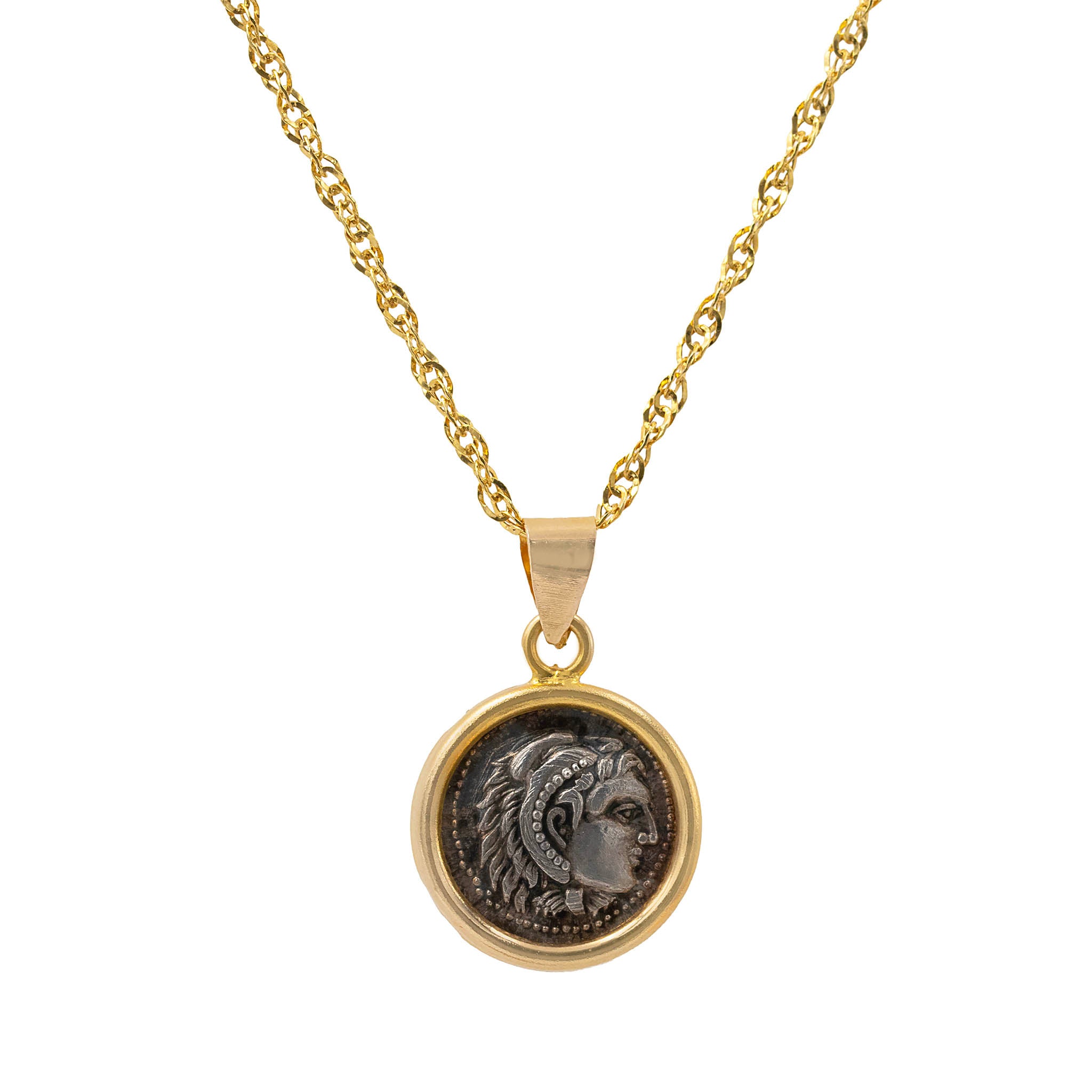 Bezel Set Ancient Coin Pendant Necklace