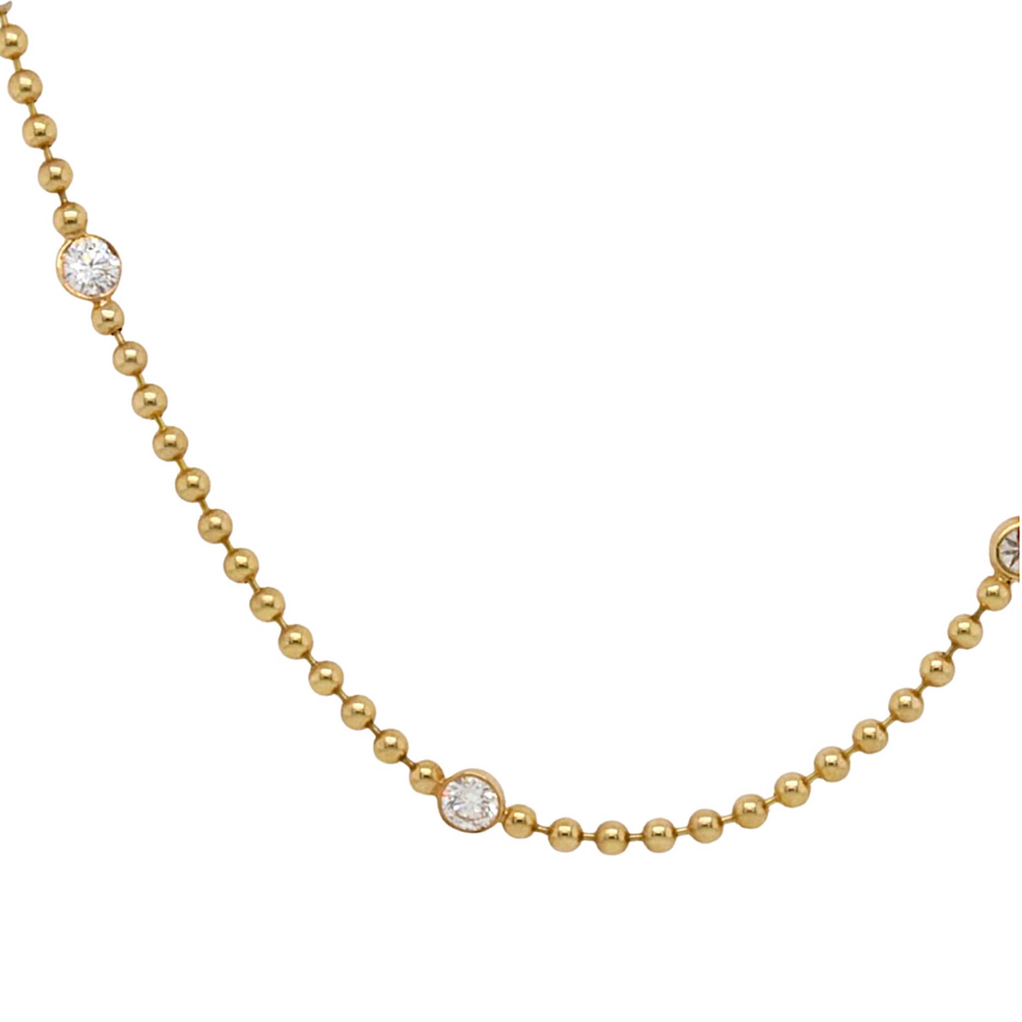 Bezel Set Diamond Station Necklace On Bead Chain