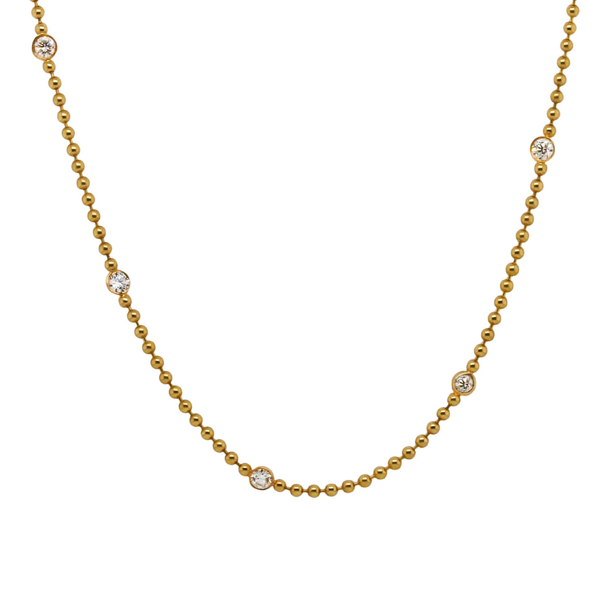 Bezel Set Diamond Station Necklace On Bead Chain