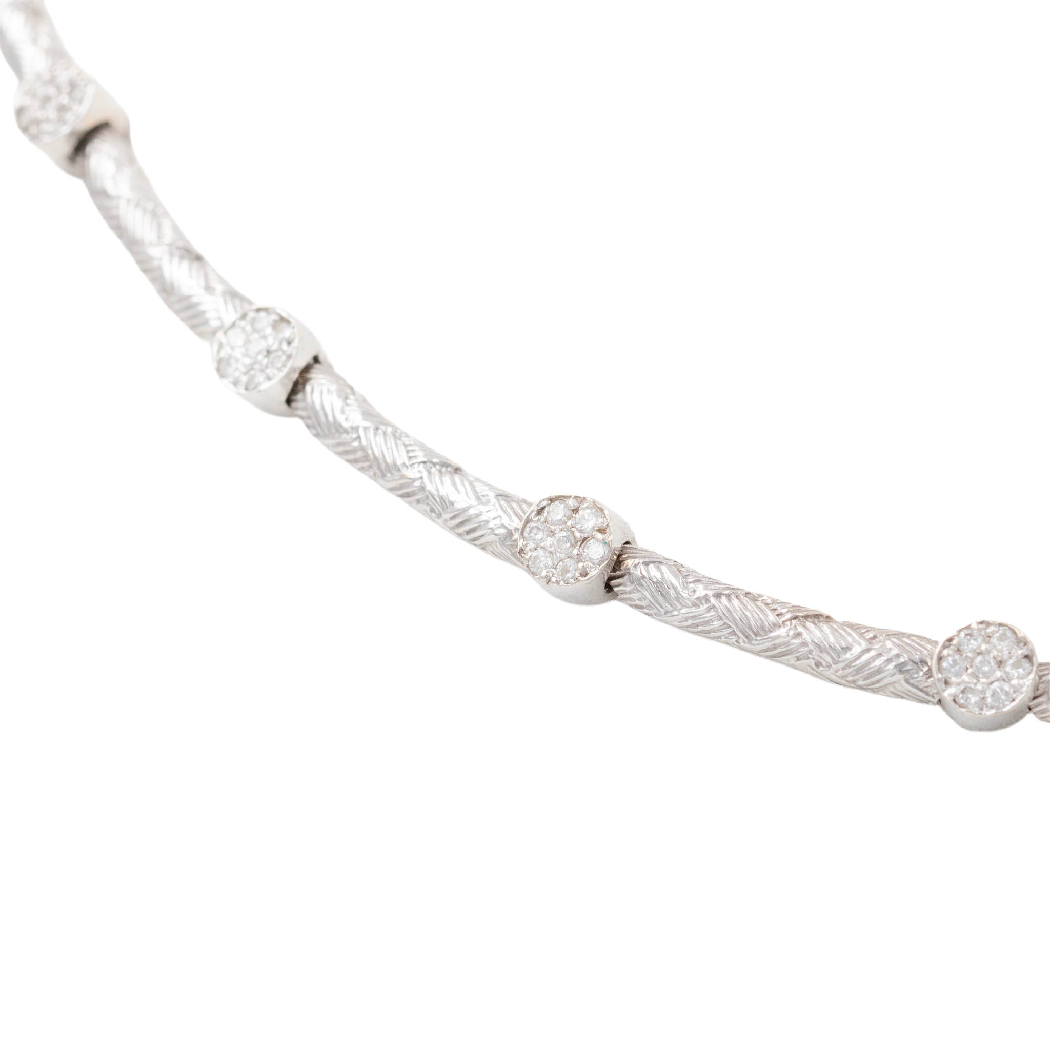 Diamond Cluster Station Textured Necklace In White Gold