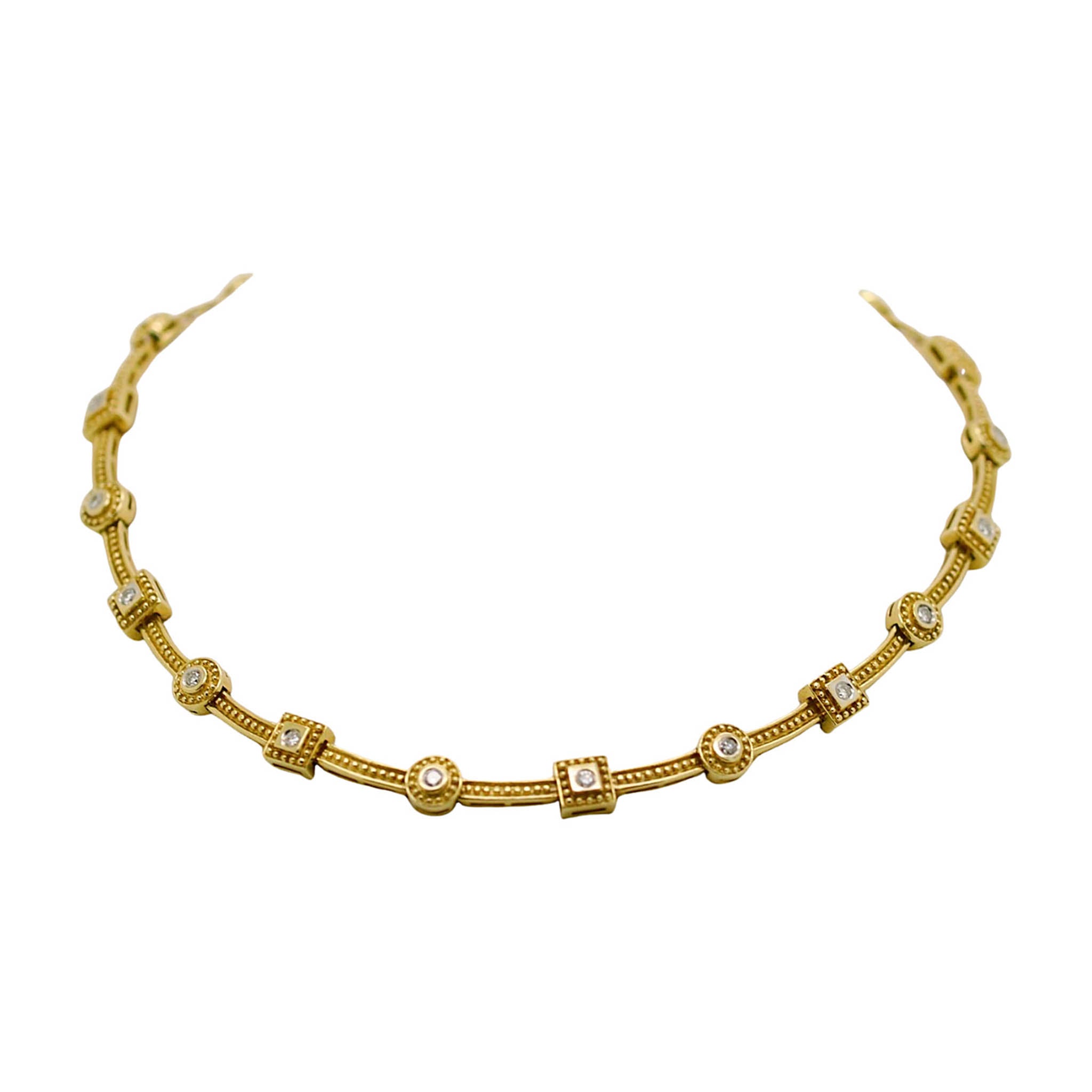 Designer Inspired Round And Square Diamond Section Necklace With Beading