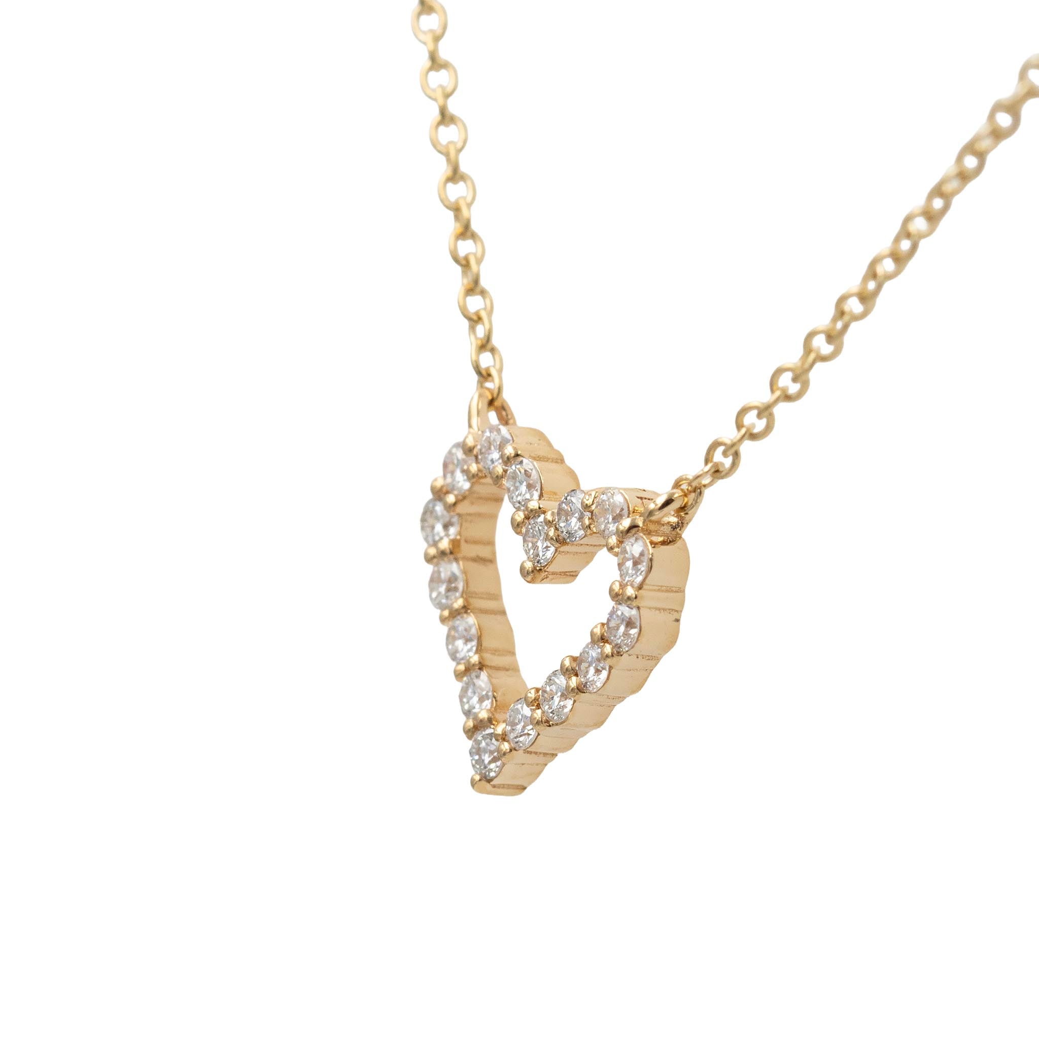 Diamond Heart Outline Pendant Necklace In Yellow Gold