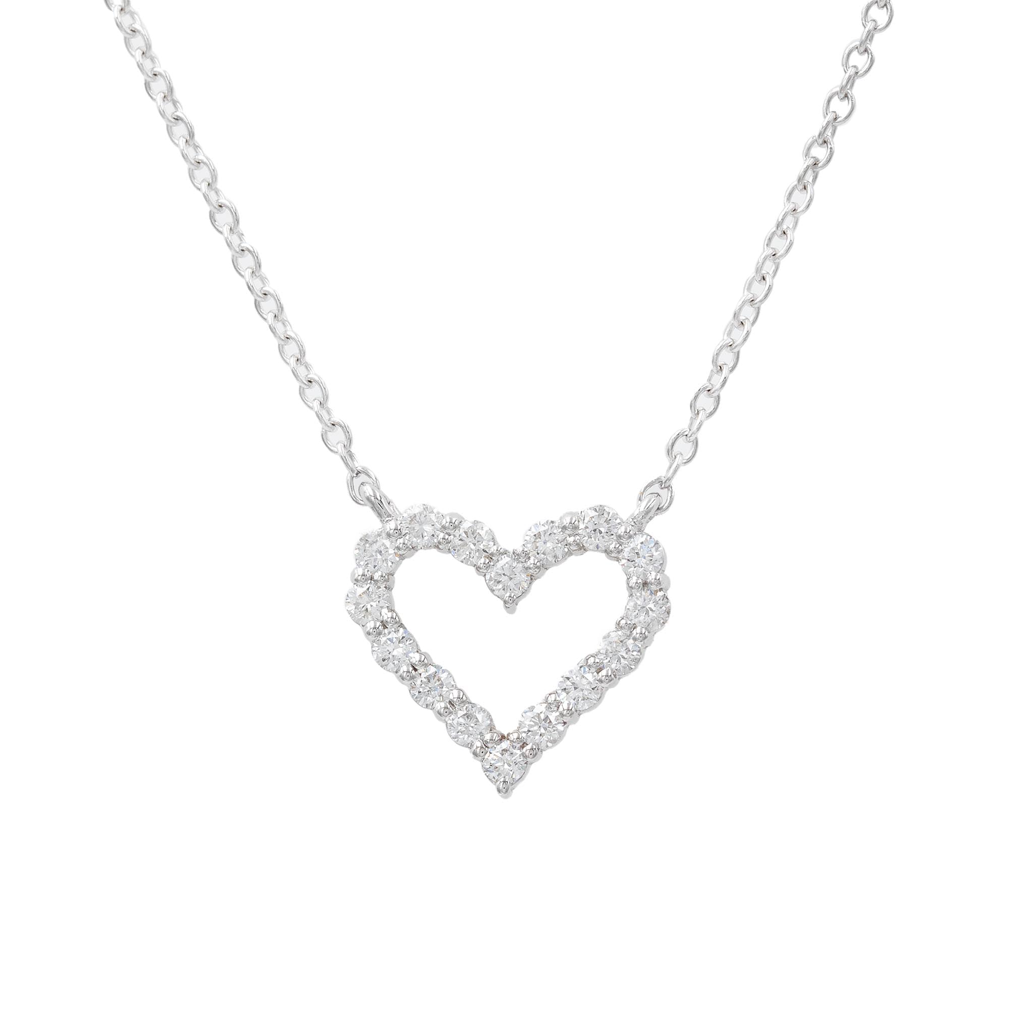 Diamond Heart Outline Pendant Necklace In White Gold
