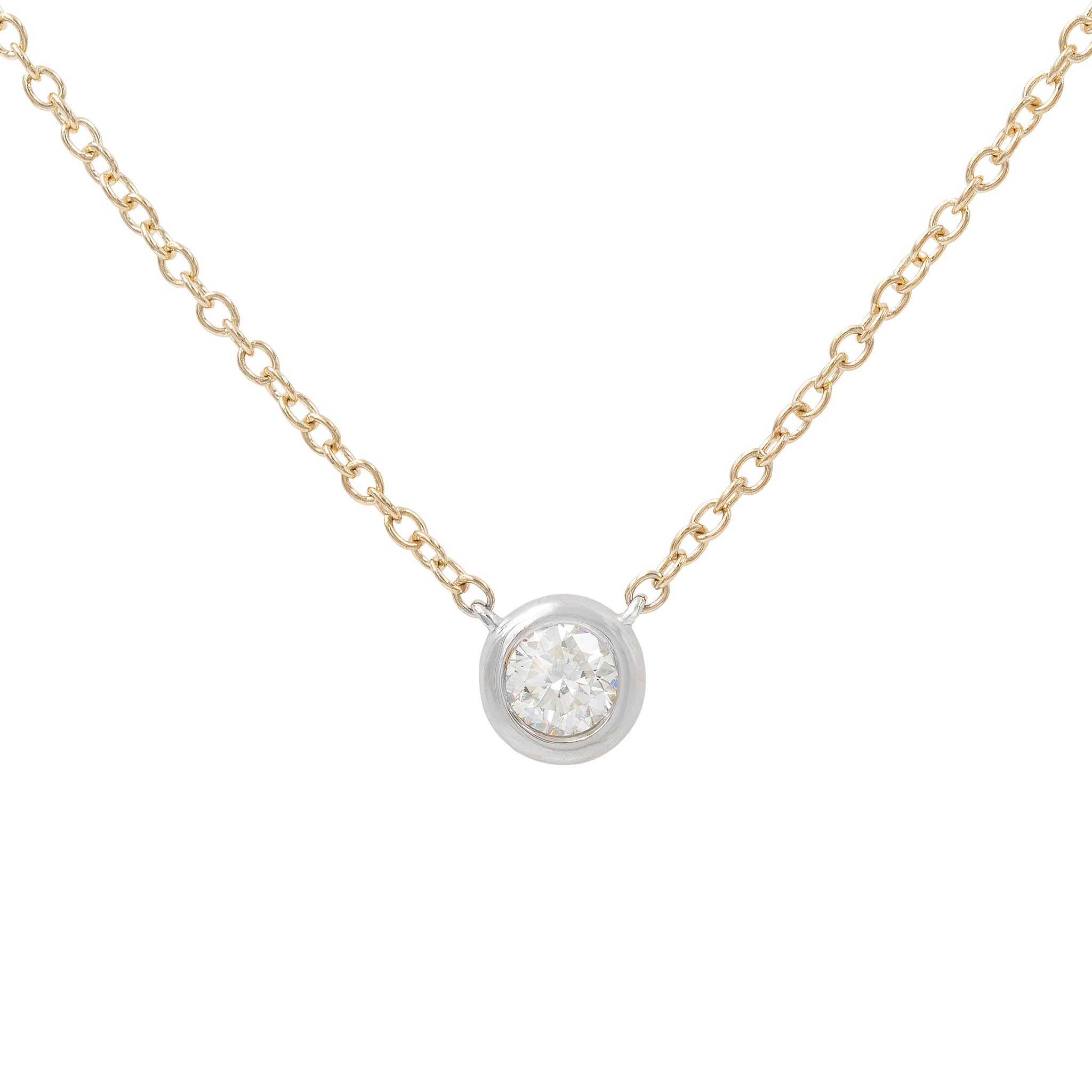 Two Tone Bezel Set Diamond Pendant Necklace