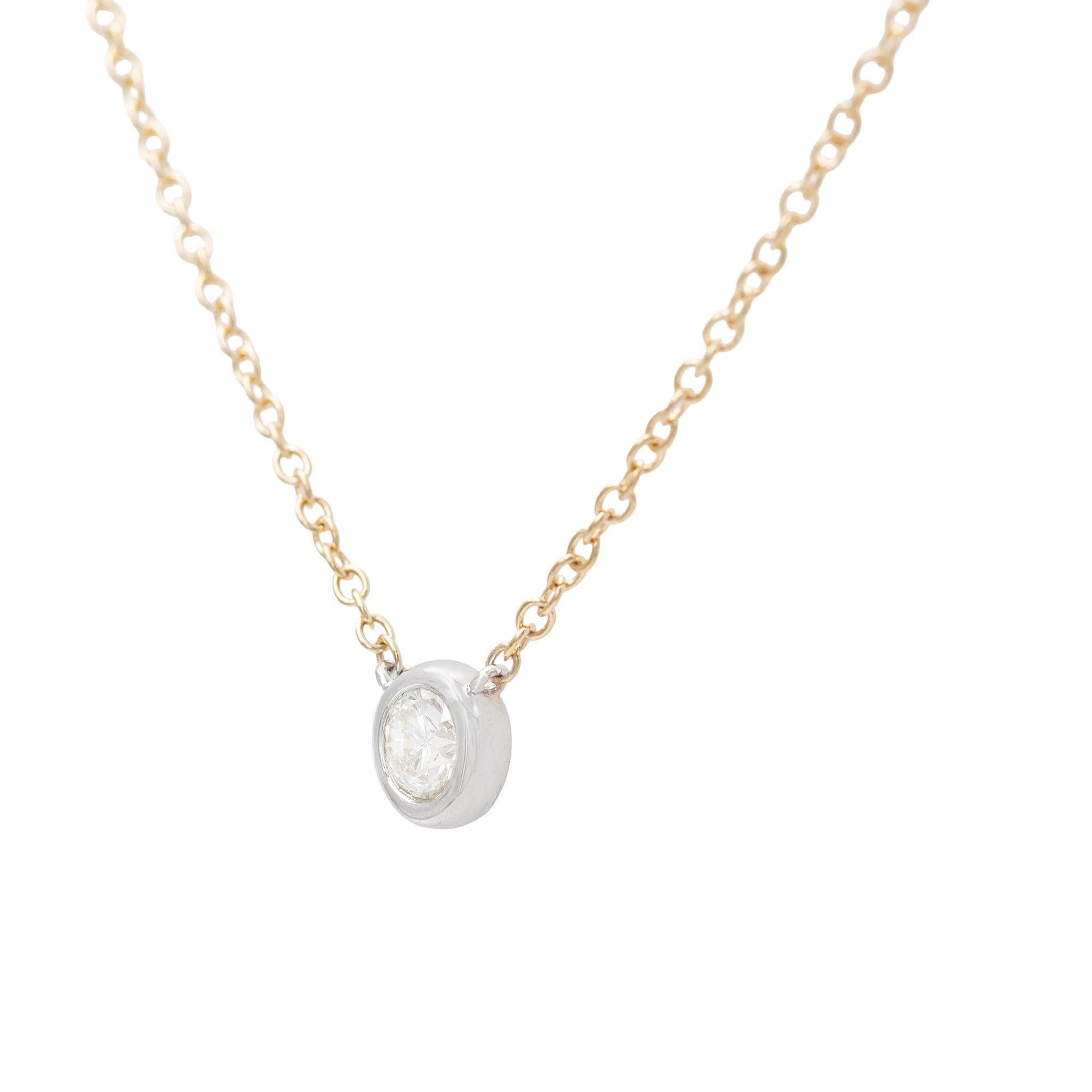 Two Tone Bezel Set Diamond Pendant Necklace