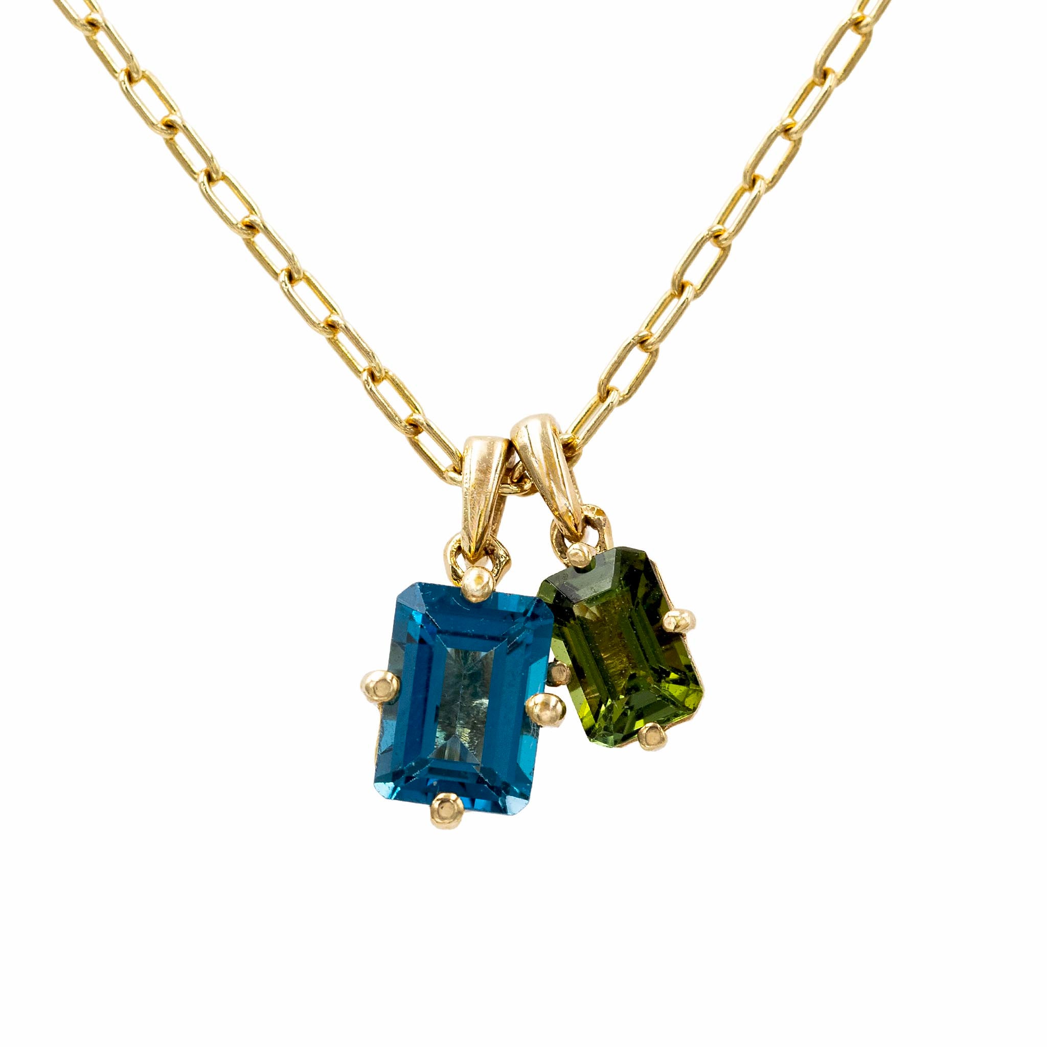London Blue Topaz And Tourmaline Toi Et Moi Charm Pendant Necklace