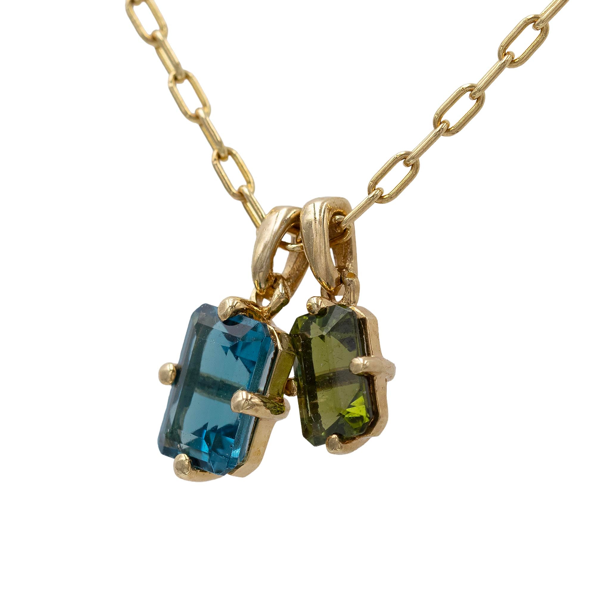 London Blue Topaz And Tourmaline Toi Et Moi Charm Pendant Necklace