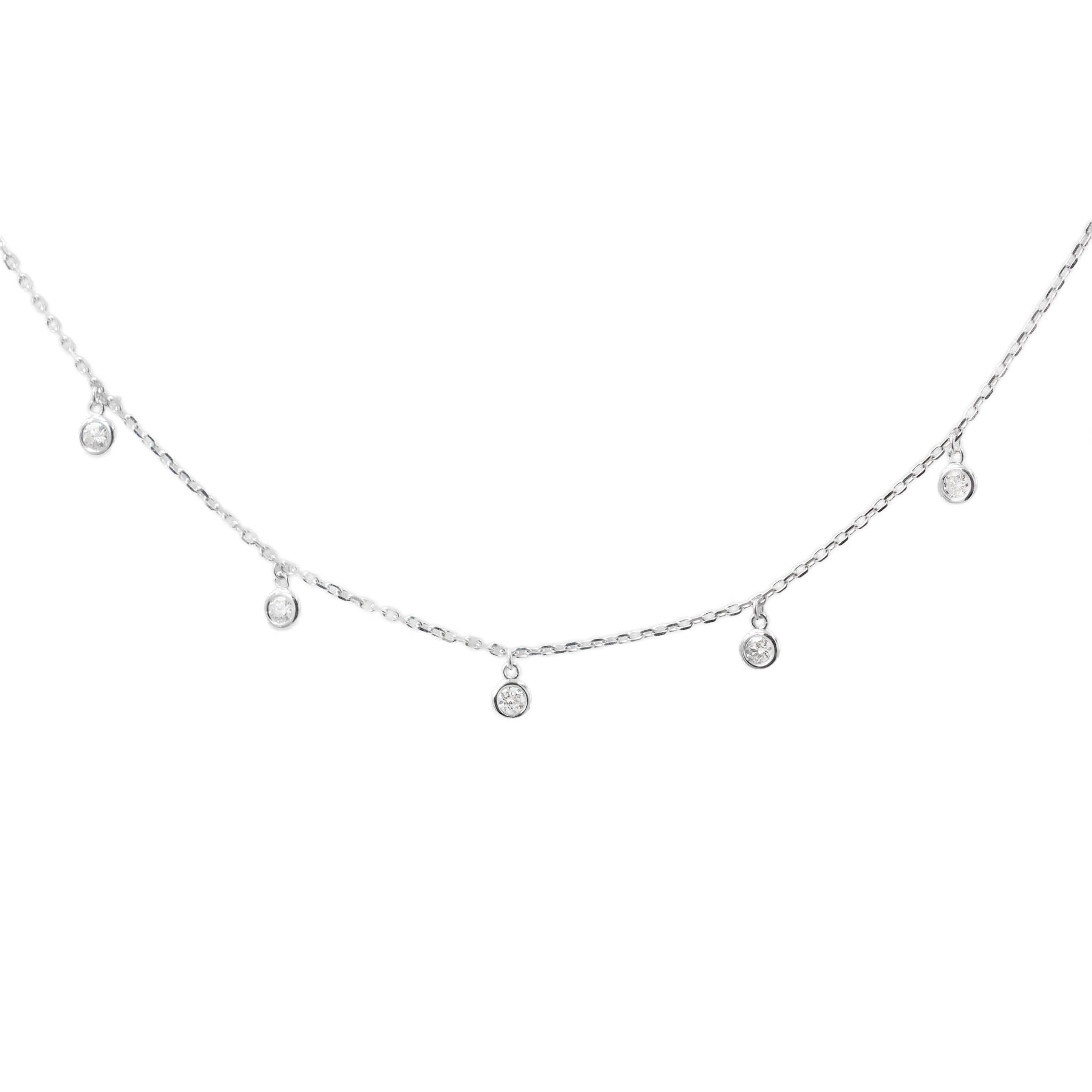 Bezel Set Diamond Drop Necklace In White Gold