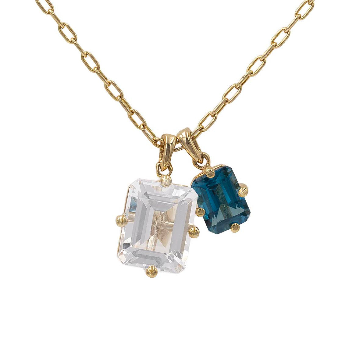 London Blue And White Topaz Toi Et Moi Charm Pendant Necklace