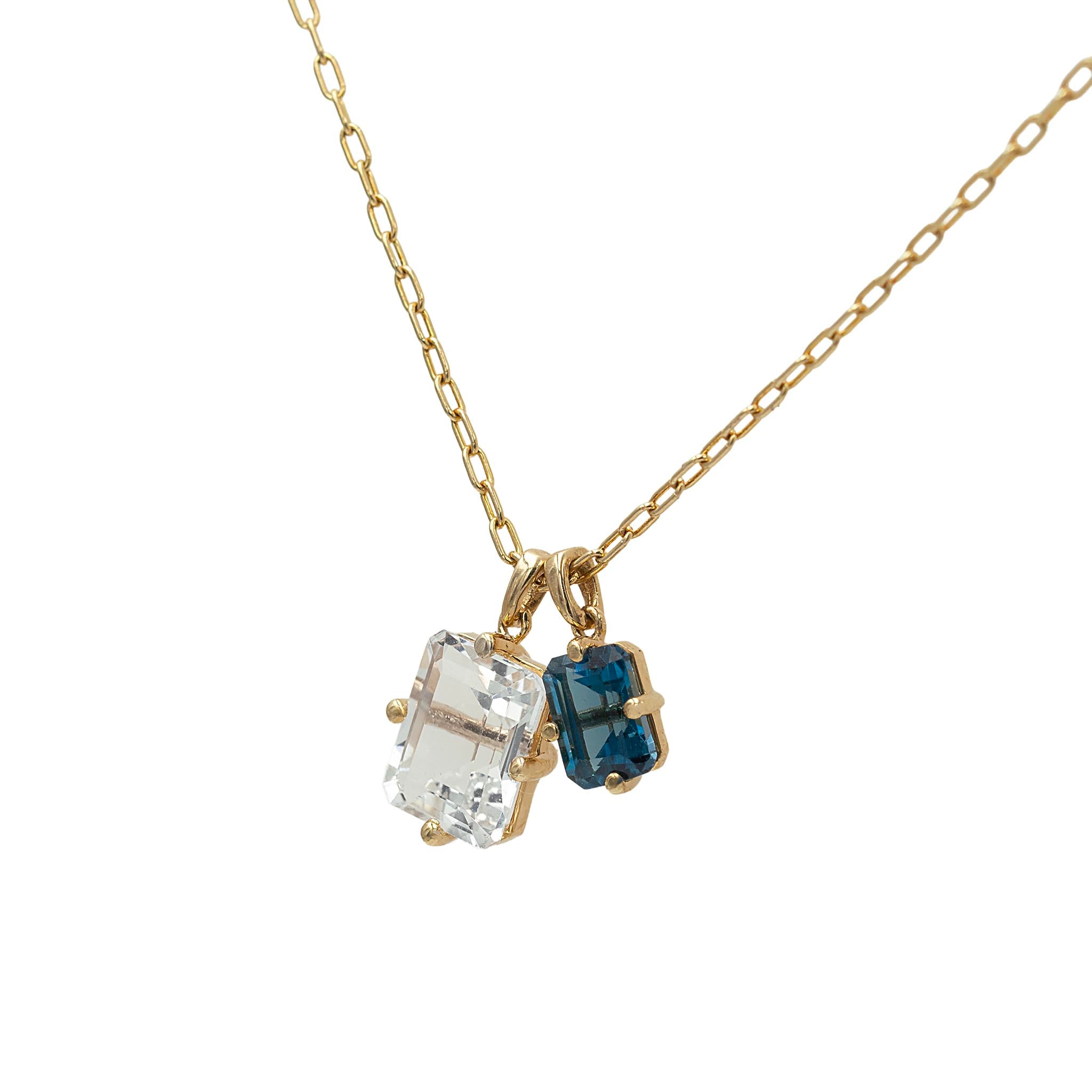 London Blue And White Topaz Toi Et Moi Charm Pendant Necklace