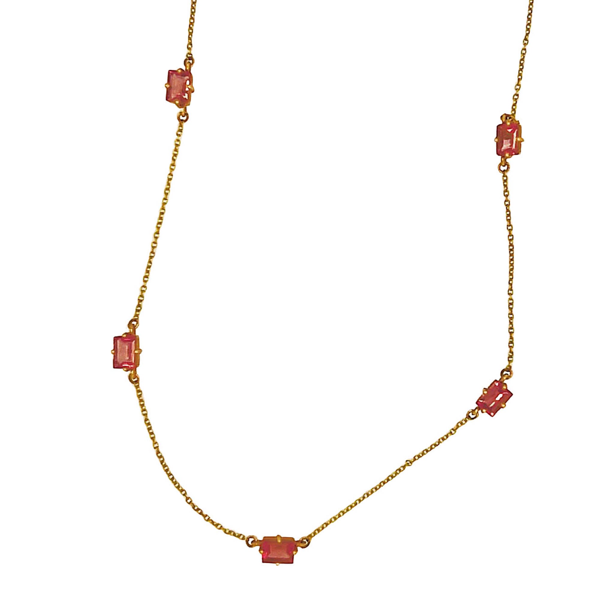 Emerald Cut Pink Tourmaline Station Necklace